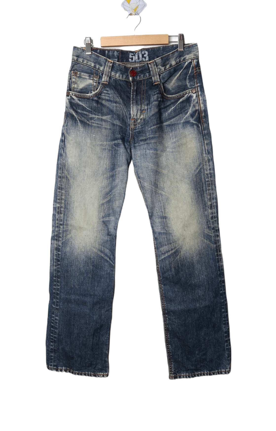 Image of Edwin 503 Blue Trip Whiskers Fade Blue Jeans in Blue Distressed, Men's (Size 30)