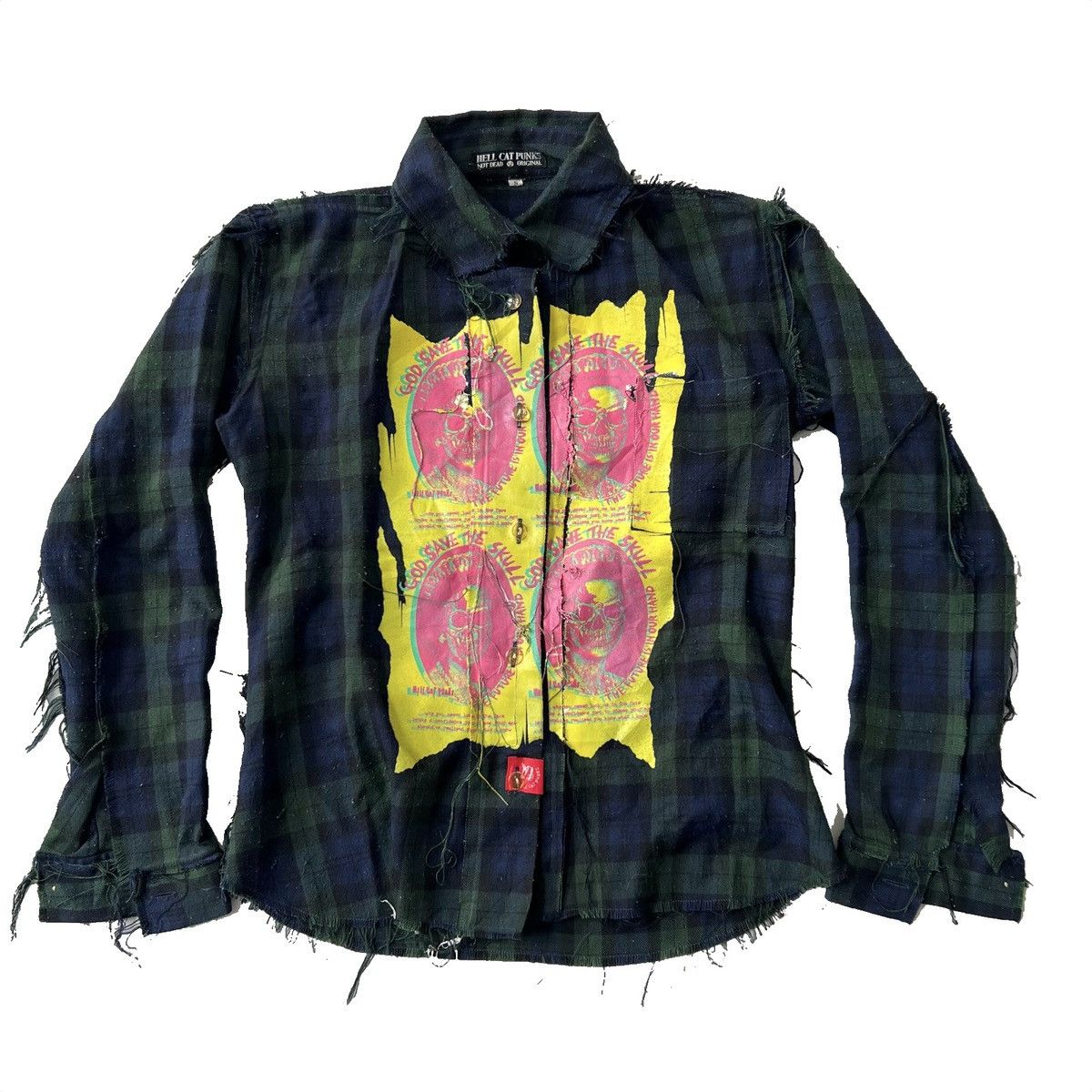 Other Hell Cat PUNK God save the Skull Distressed Flannel Shirt Size US S / EU 44-46 / 1 - 1 Thumbnail