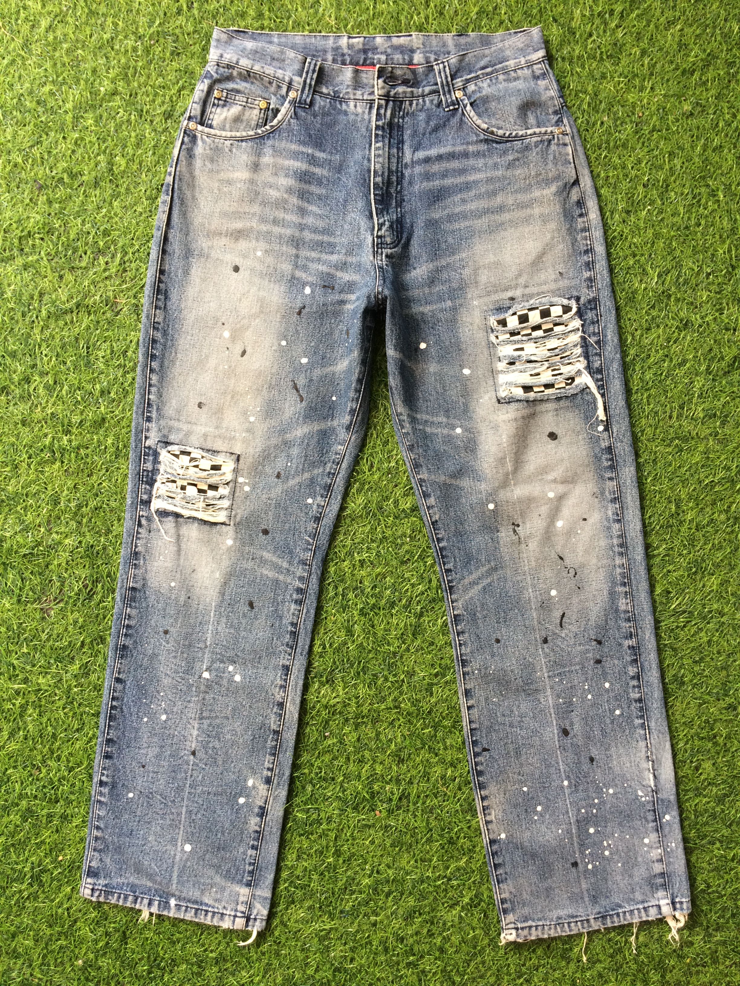 Vans Vans Distressed Denim Checkered Patchwork Paint #D-186 Size US 31 - 3 Thumbnail