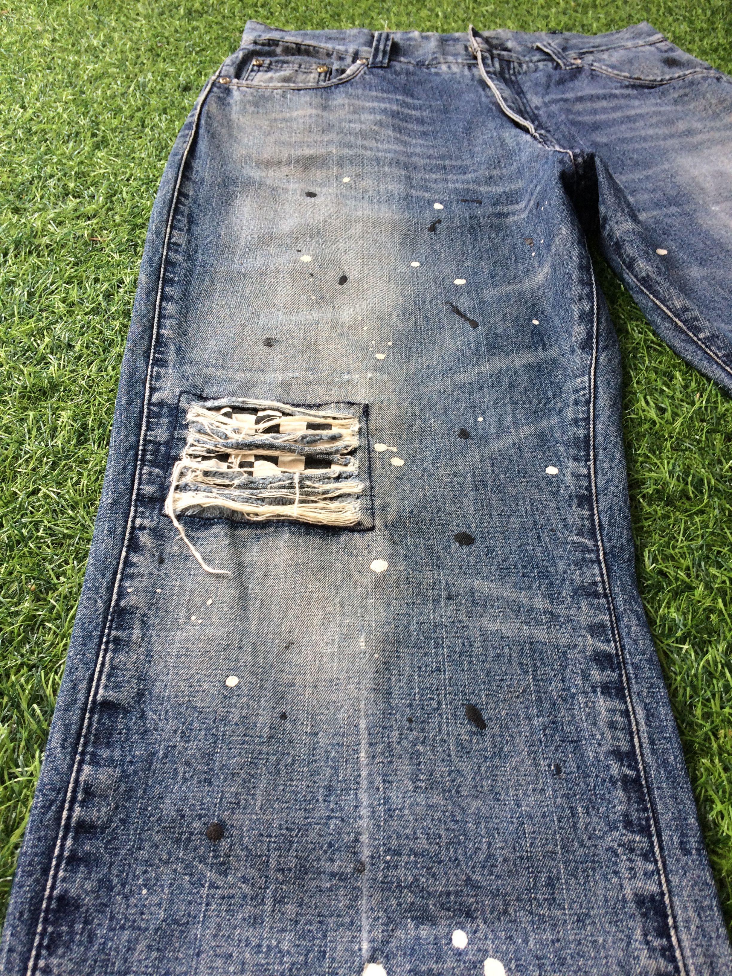 Vans Vans Distressed Denim Checkered Patchwork Paint #D-186 Size US 31 - 5 Thumbnail