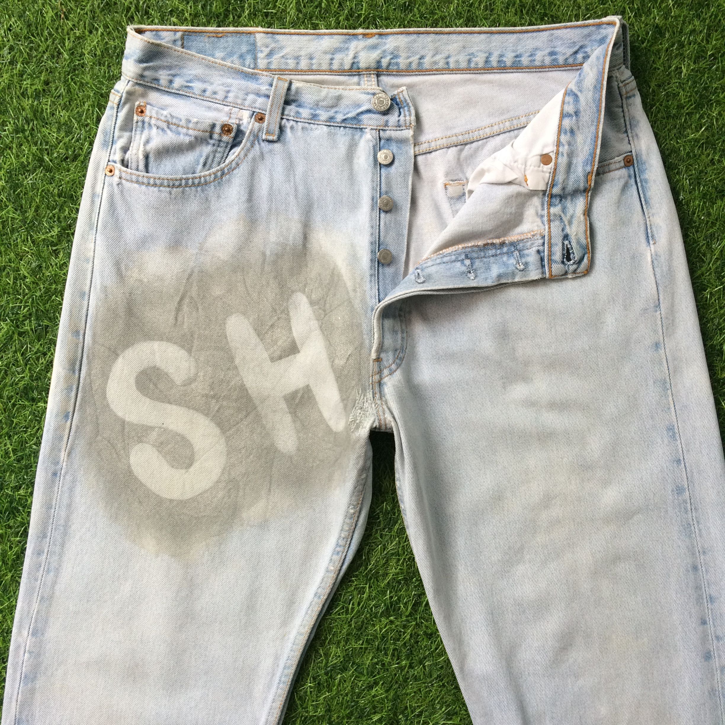 Jean × Unsound Rags Distressed Levis 501 Painted Jeans #B-959 Size US 34 / EU 50 - 1 Thumbnail