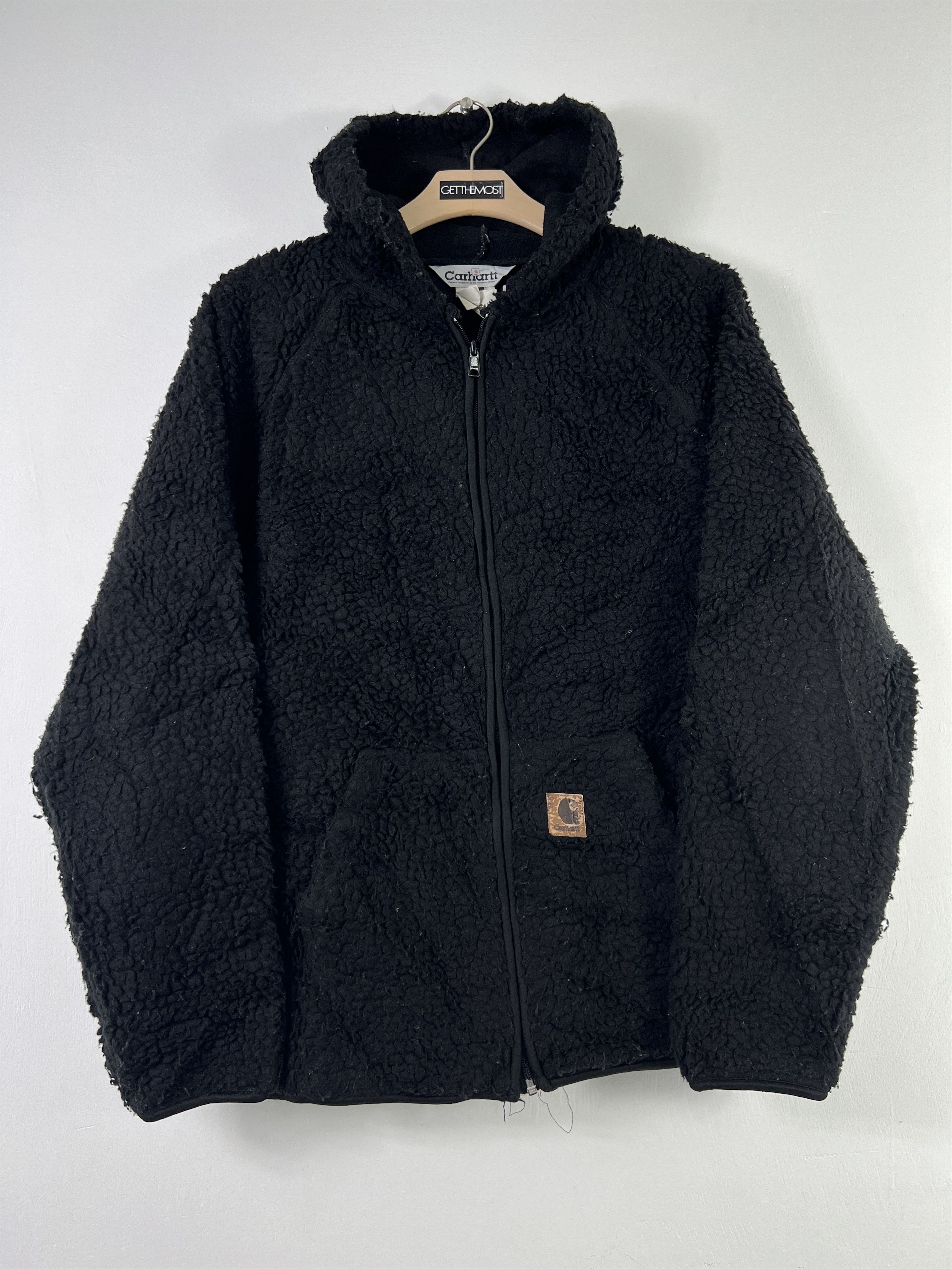 JK076 Vintage Carhartt Black fleece zip up Hoodie (L)