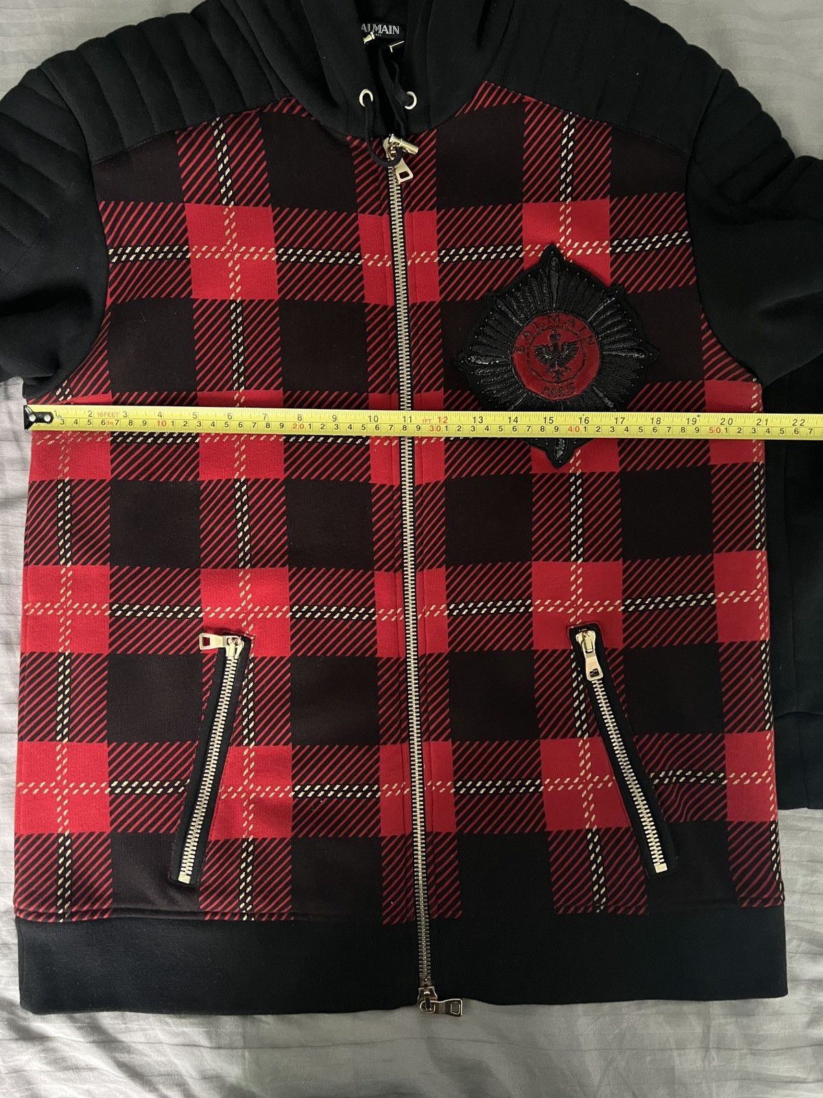 Balmain Balmain tartan embroidered hoodie XL W6HJ212D552B Size US L / EU 52-54 / 3 - 12 Thumbnail