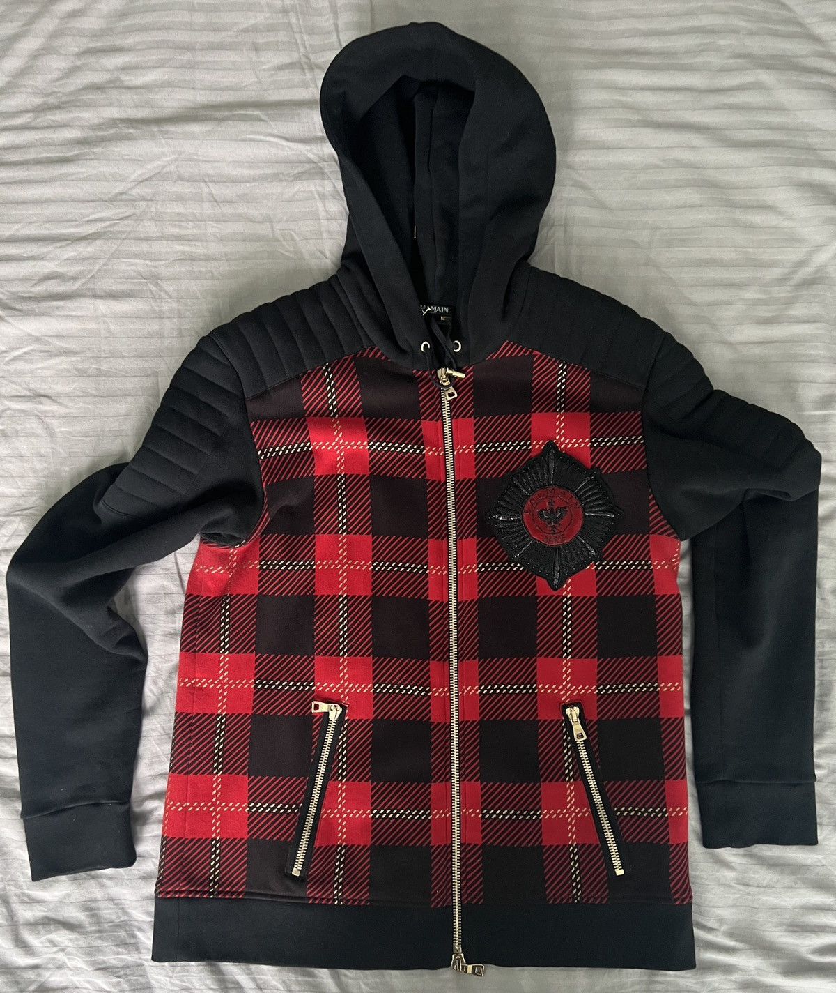 Balmain Balmain tartan embroidered hoodie XL W6HJ212D552B Size US L / EU 52-54 / 3 - 11 Thumbnail