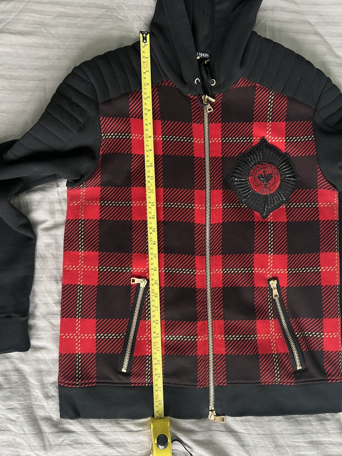 Balmain Balmain tartan embroidered hoodie XL W6HJ212D552B Size US L / EU 52-54 / 3 - 14 Thumbnail