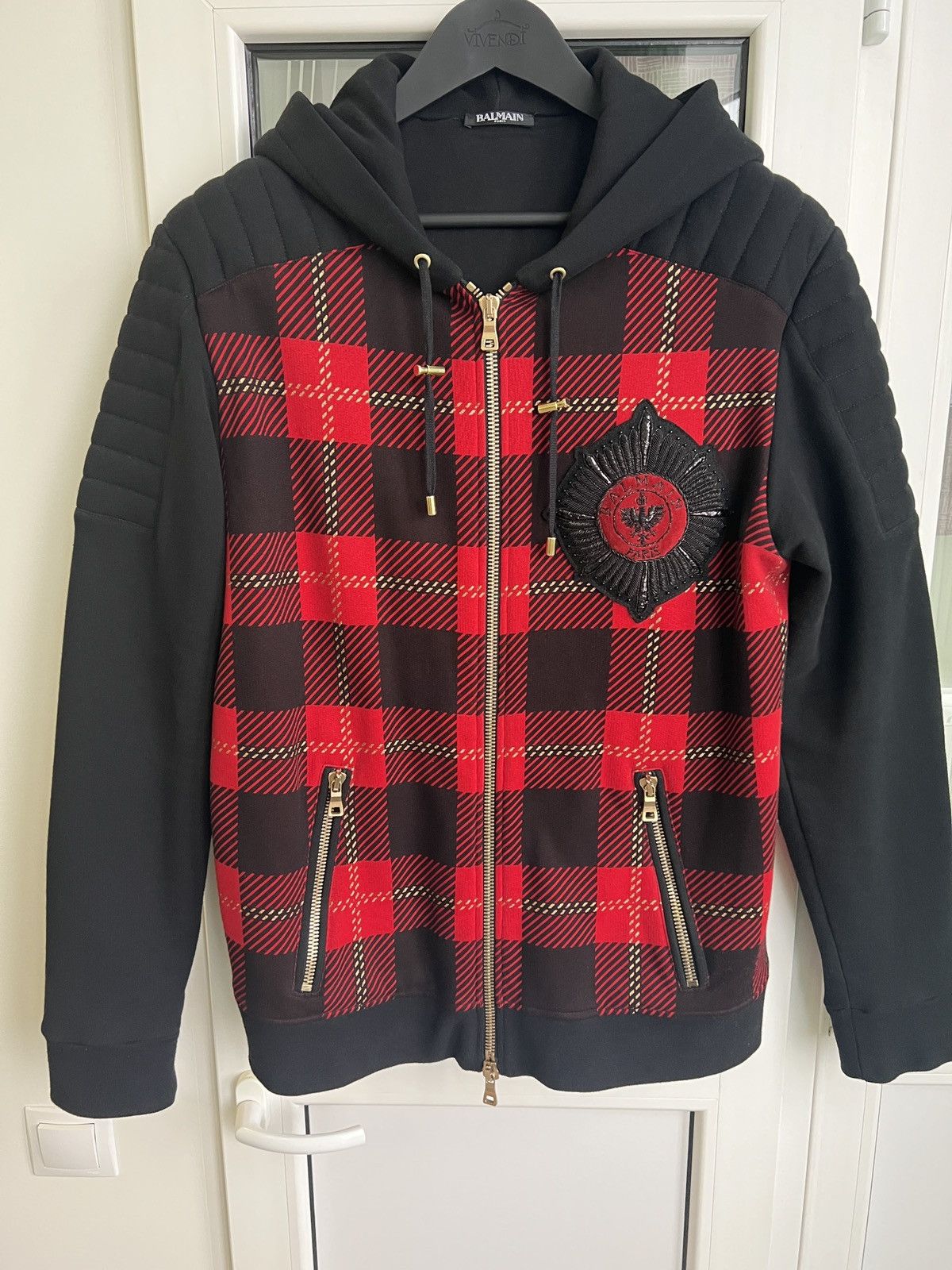 Balmain Balmain tartan embroidered hoodie XL W6HJ212D552B Size US L / EU 52-54 / 3 - 17 Thumbnail