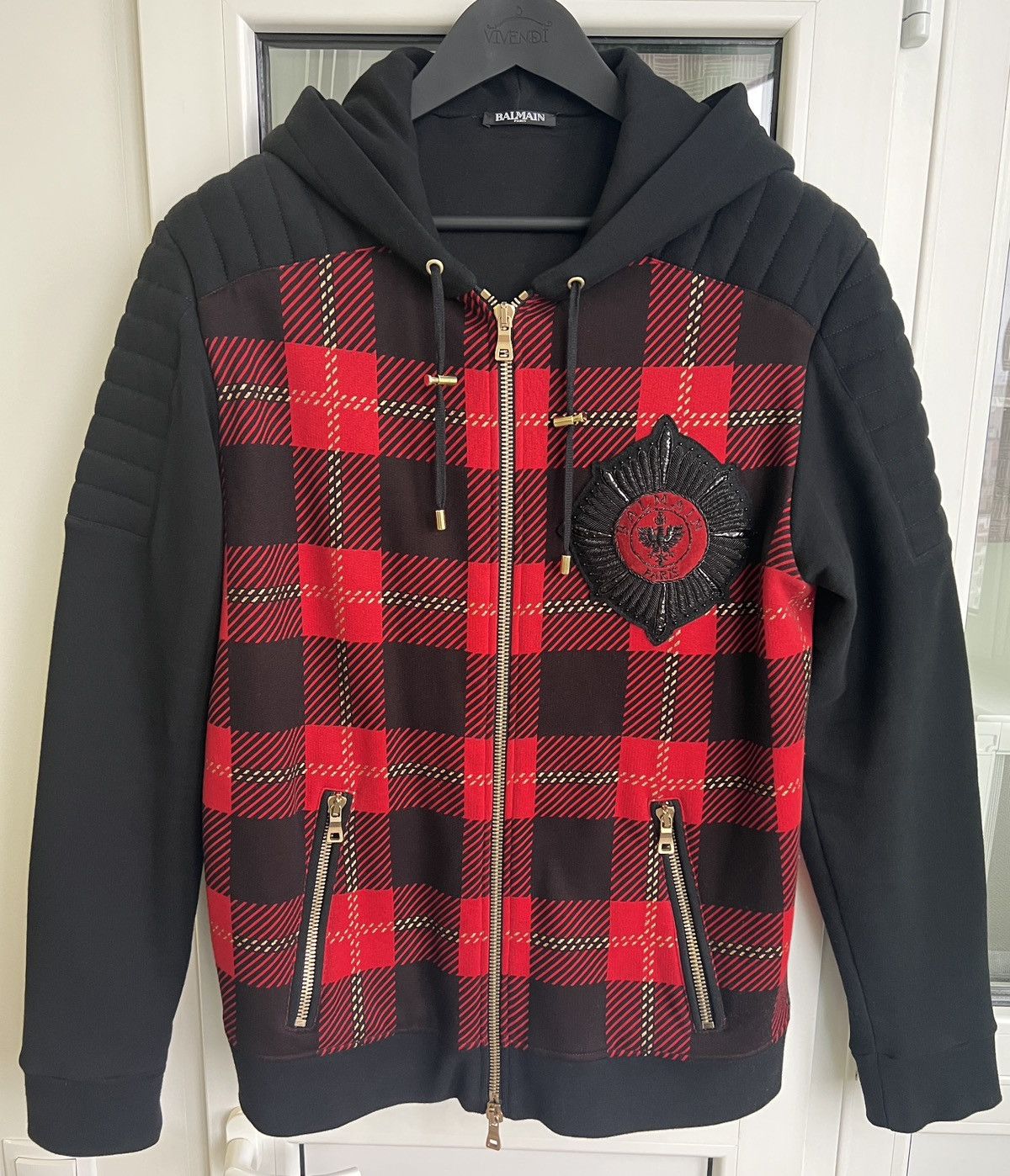 Balmain Balmain tartan embroidered hoodie XL W6HJ212D552B Size US L / EU 52-54 / 3 - 1 Thumbnail