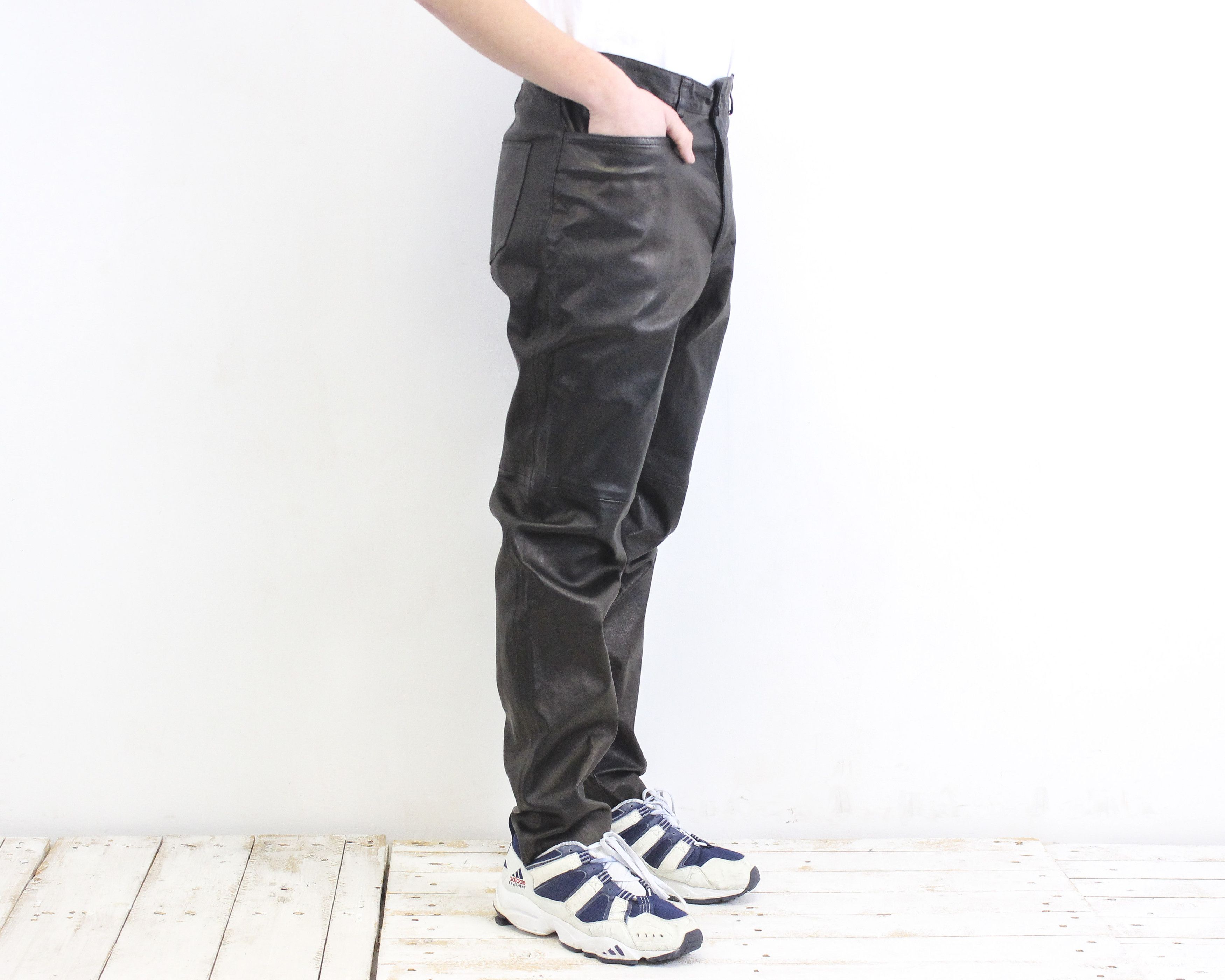 Cowboy Equipment Faux Leather W34 biker EU 50 Pants Straight Trousers Moto Size US 34 / EU 50 - 3 Thumbnail