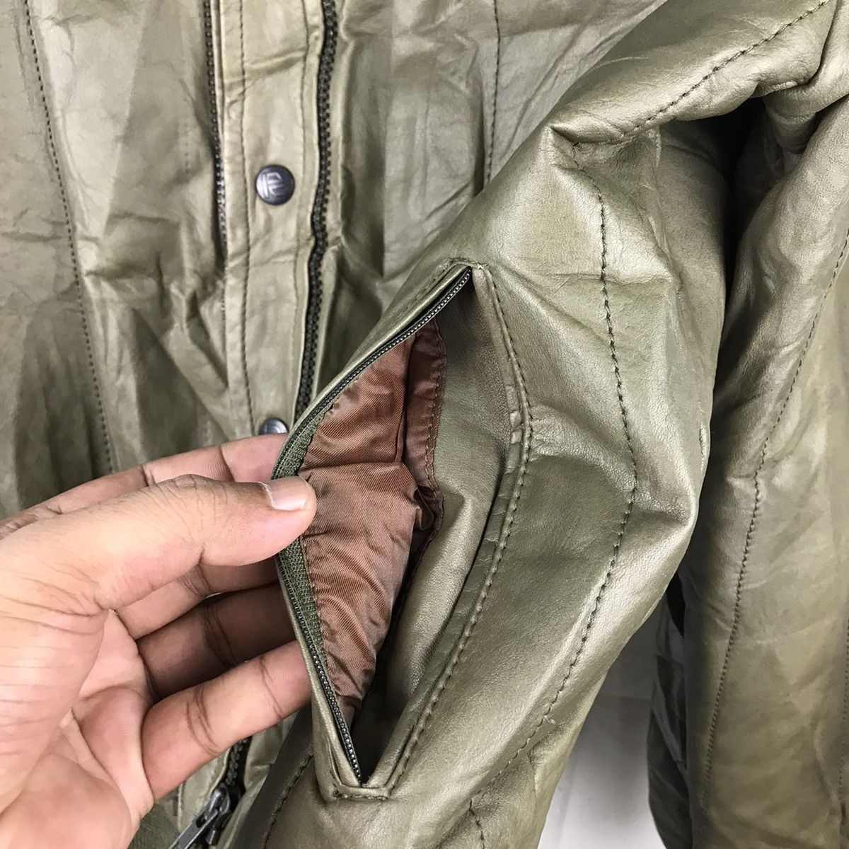 Japanese Brand × Vintage Vintage Japanese Robert Cotontoch Leather Khaki Green Jacket Size US M / EU 48-50 / 2 - 10 Thumbnail