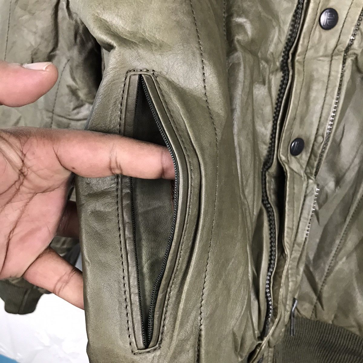 Japanese Brand × Vintage Vintage Japanese Robert Cotontoch Leather Khaki Green Jacket Size US M / EU 48-50 / 2 - 9 Thumbnail