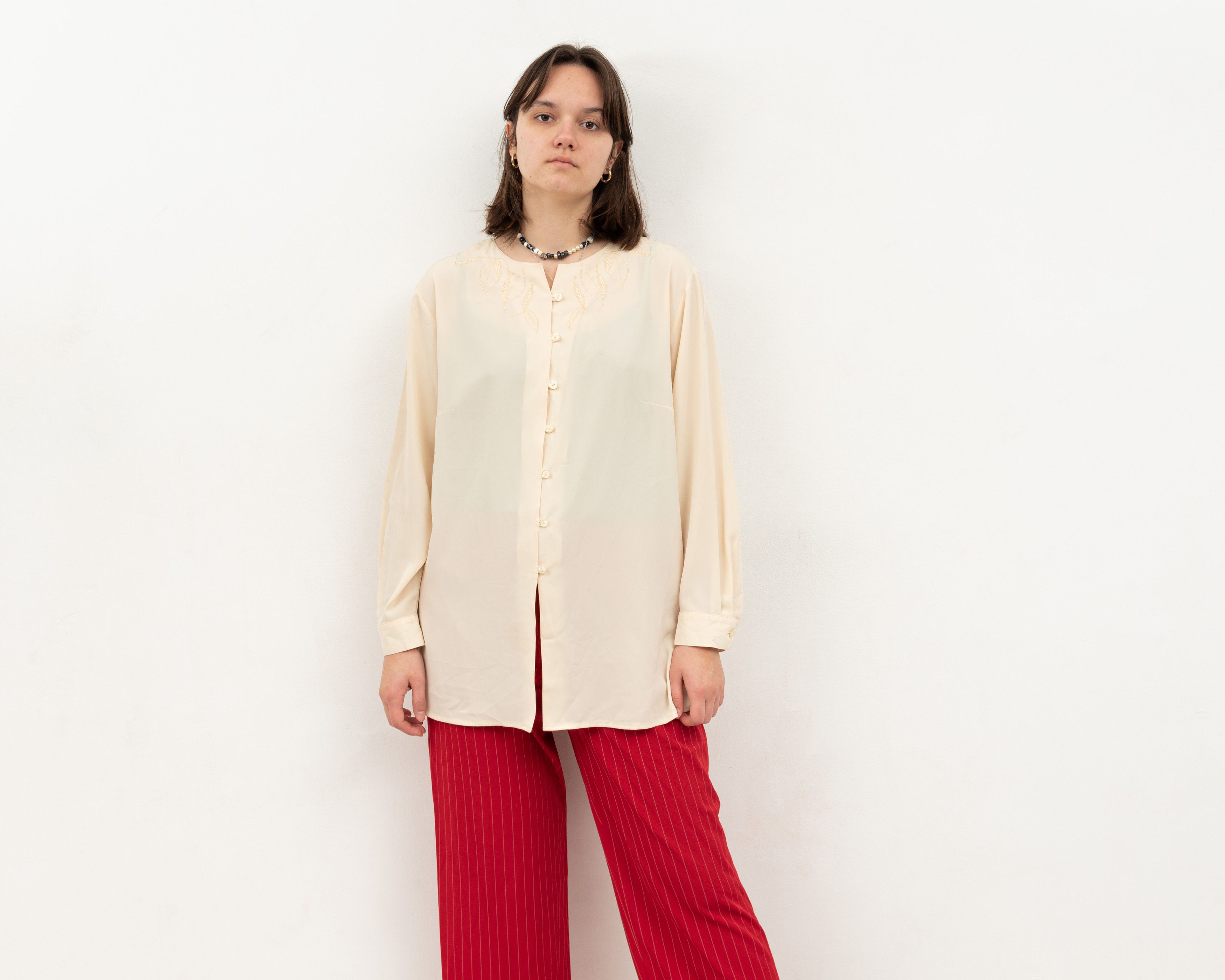 Other × Vintage Button Up Shirt EU 46 Long Sleeved Off-White Blouse Top Size XL / US 12-14 / IT 48-50 - 2 Thumbnail