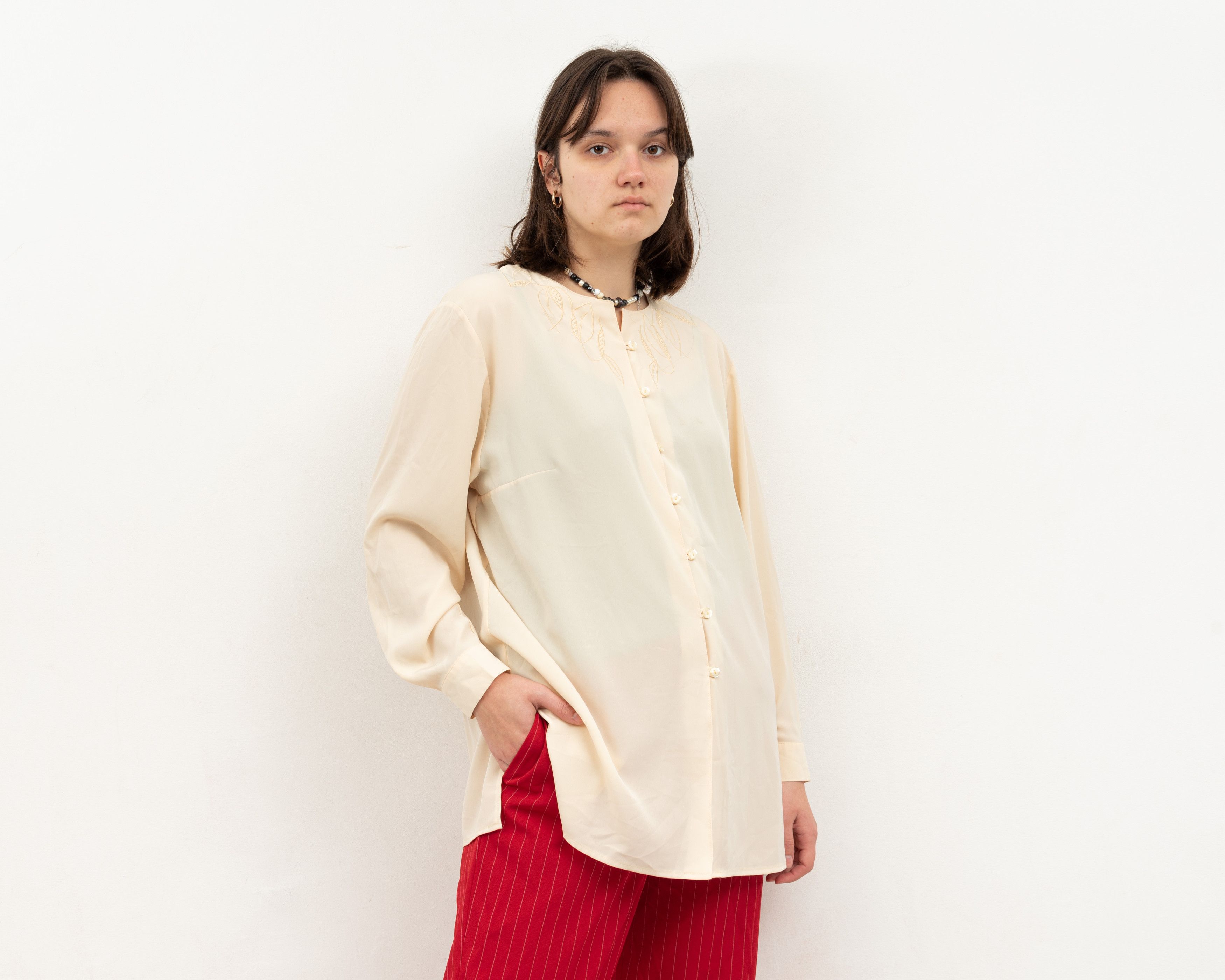 Other × Vintage Button Up Shirt EU 46 Long Sleeved Off-White Blouse Top Size XL / US 12-14 / IT 48-50 - 3 Thumbnail