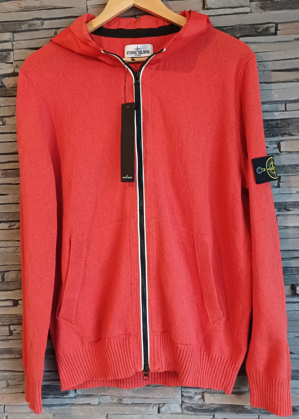 image of Stone Island Cotton Blend Nylon Waxed Hoddy Sweater Sz- 2Xl in Orange, Men's