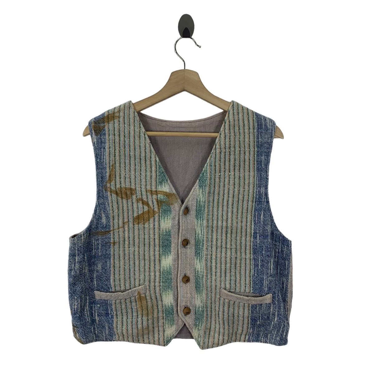 Vintage Japanese Style Tradition Indigo Vest Button Jacket