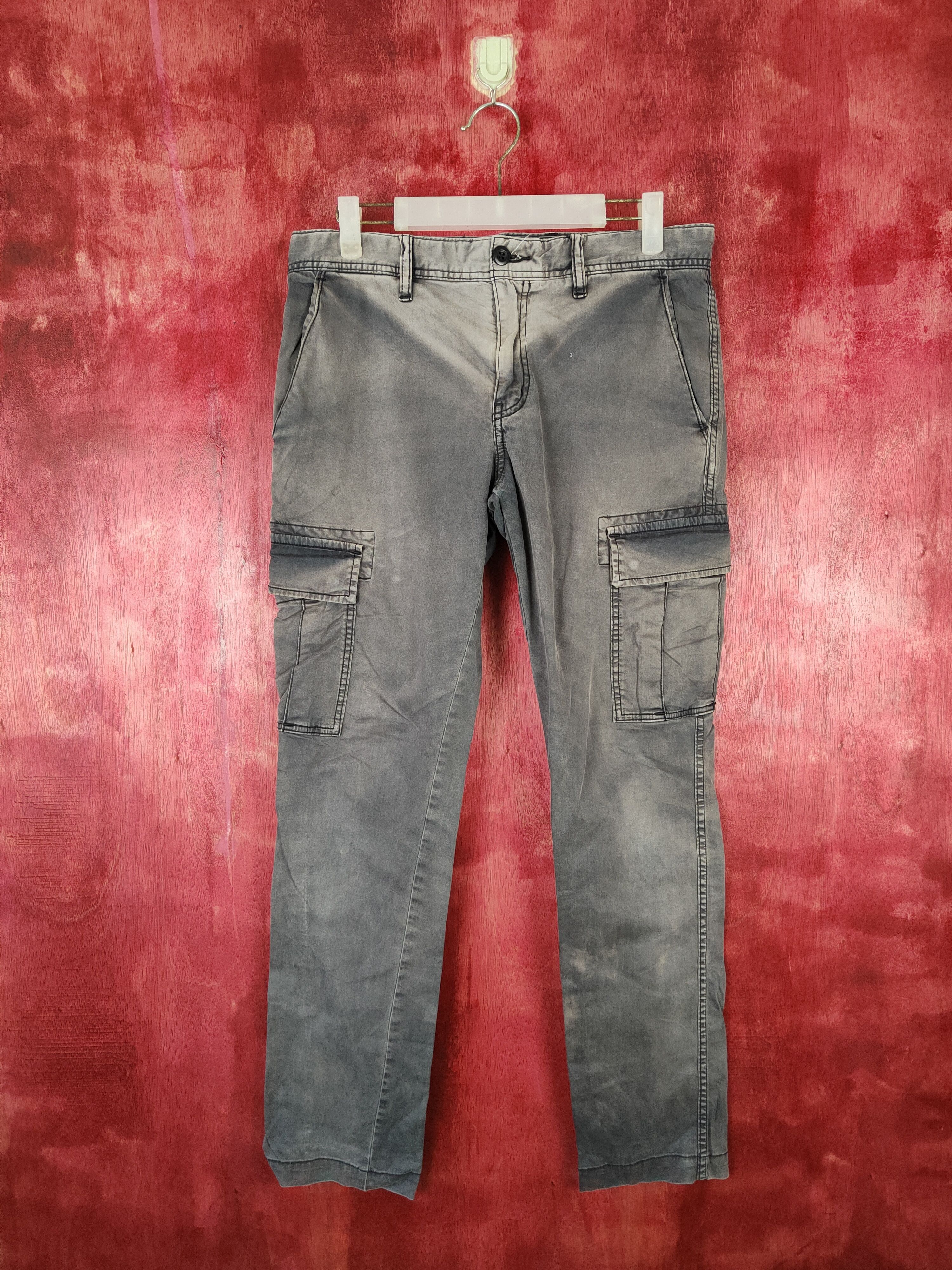 Uniqlo faded Gray Multi Pocket Tactical Cargo Pants #4890