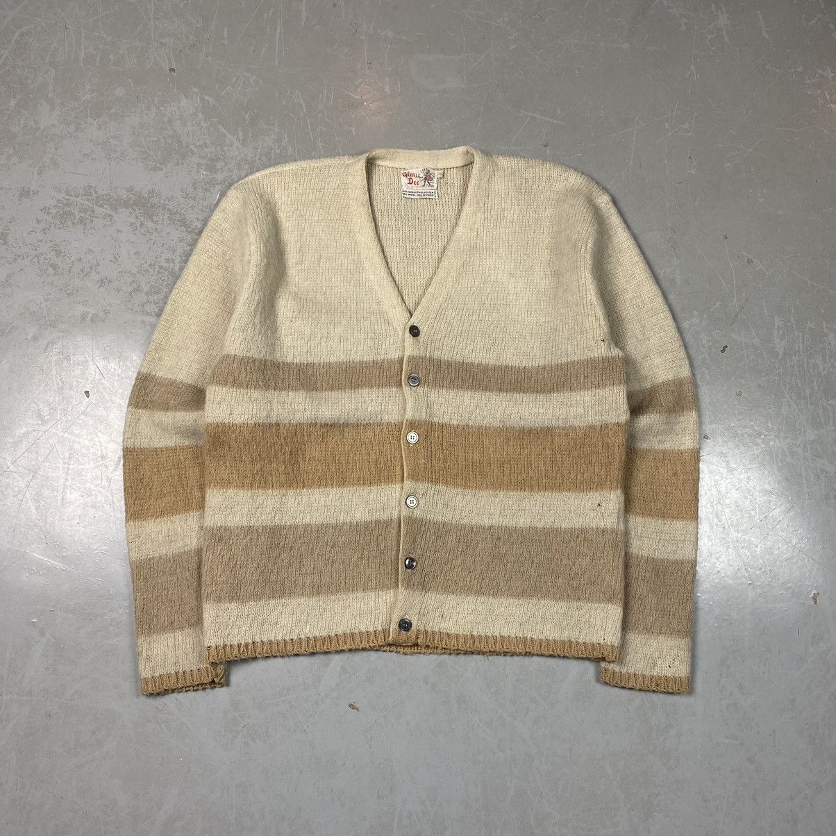 60s Shaggy Mohair Tri-Tone Striped Cardigan 60s Shaggy Mohair Tri-Tone Striped Cardigan