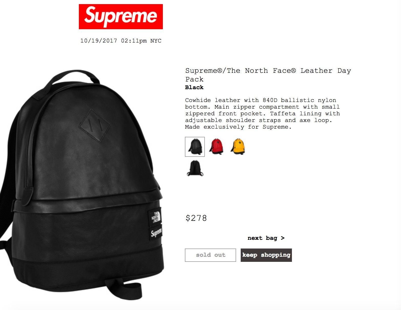 Supreme×TNF Leather Day Pack 黒 - リュック/バックパック