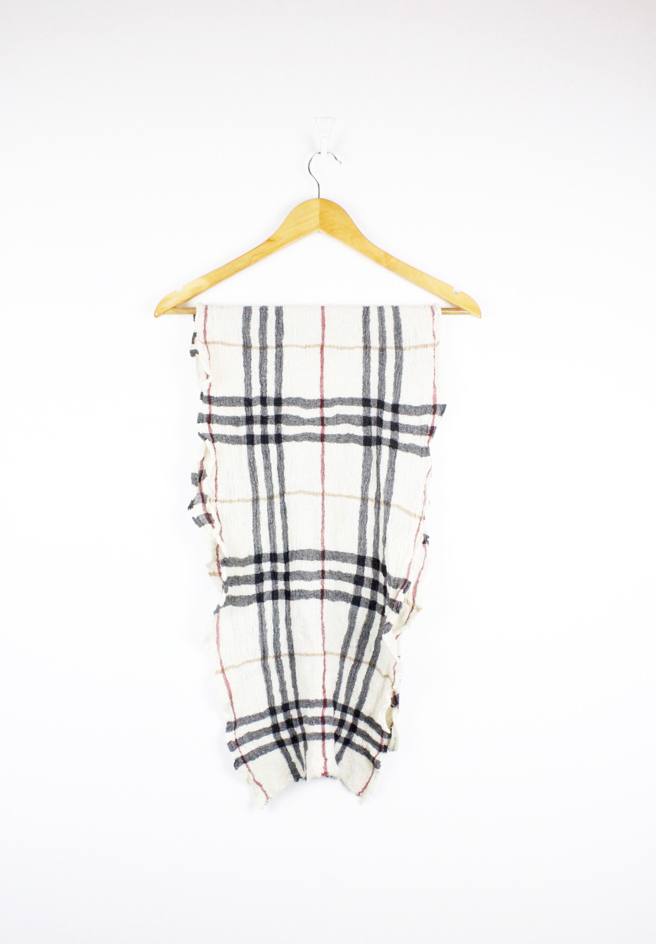 Burberry Burberry Beige Check Wool Silk Shawl Scarf Size ONE SIZE - 2 Thumbnail