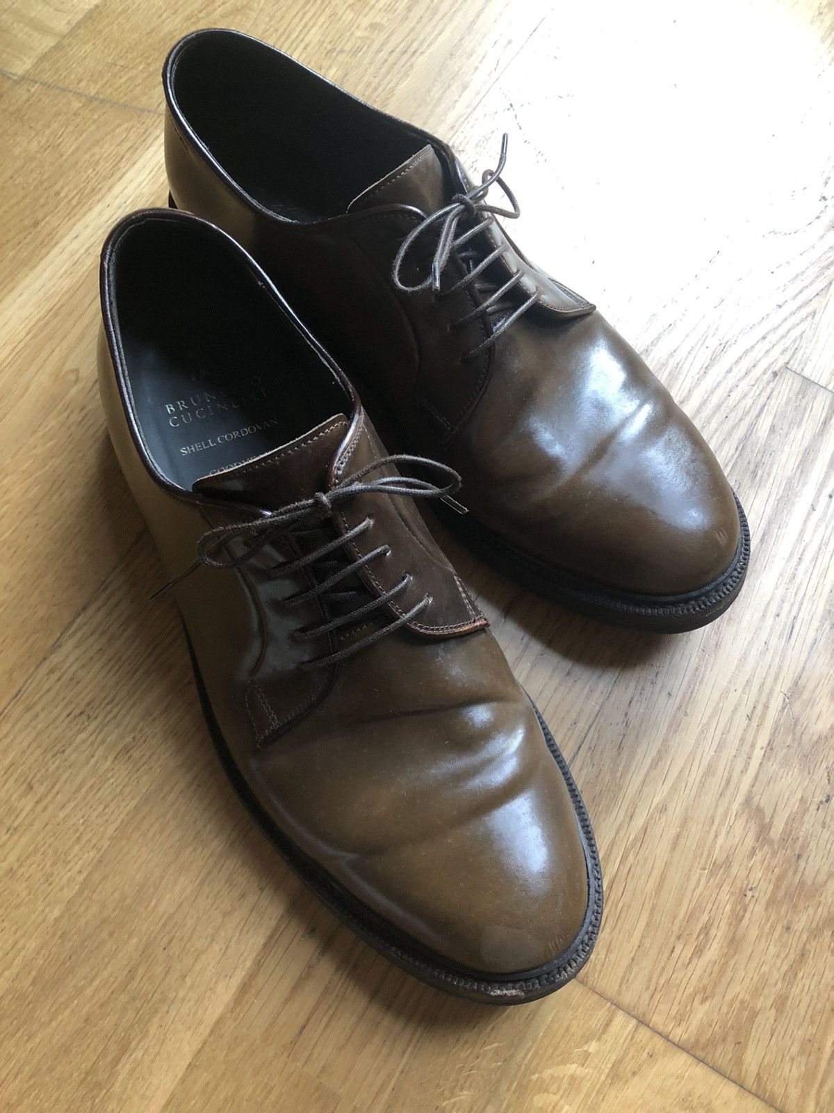 Brunello Cucinelli shell cordovan cognac derby sz44