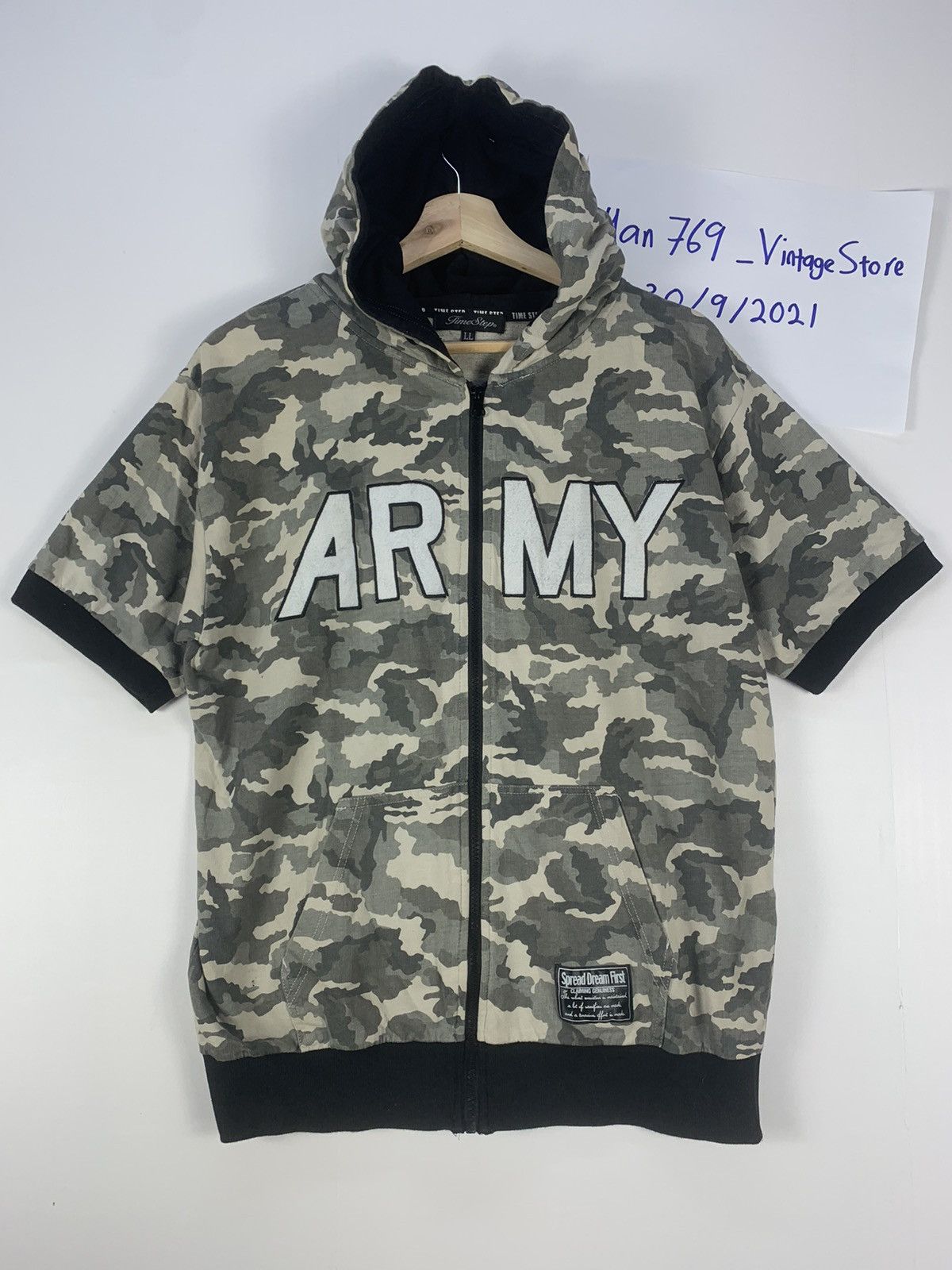 Vintage Sweatshirt Camo Short Sleeve Hoodie Size US M / EU 48-50 / 2 - 1 Thumbnail