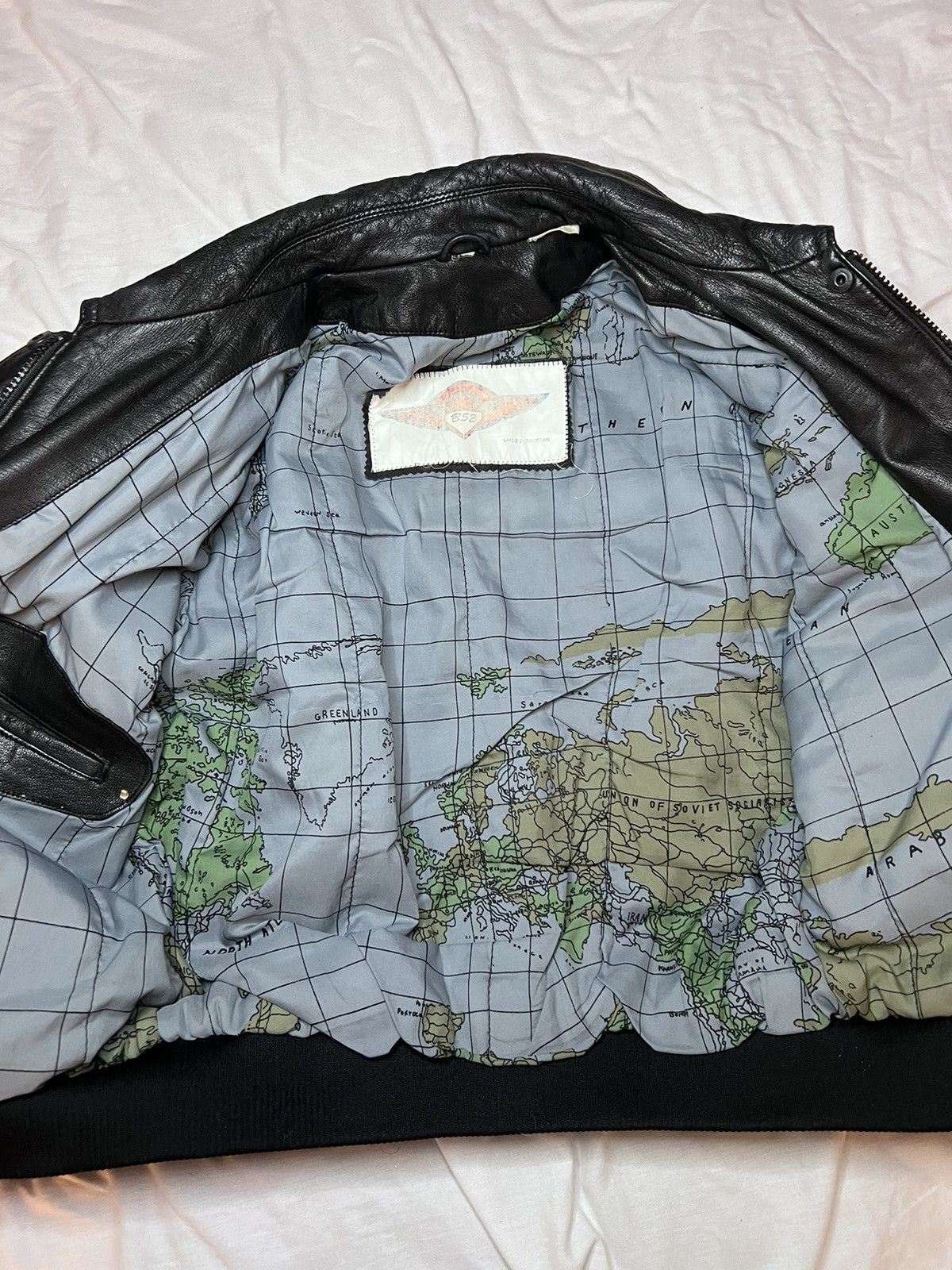 Vintage B52 Map Lined Leather Jacket