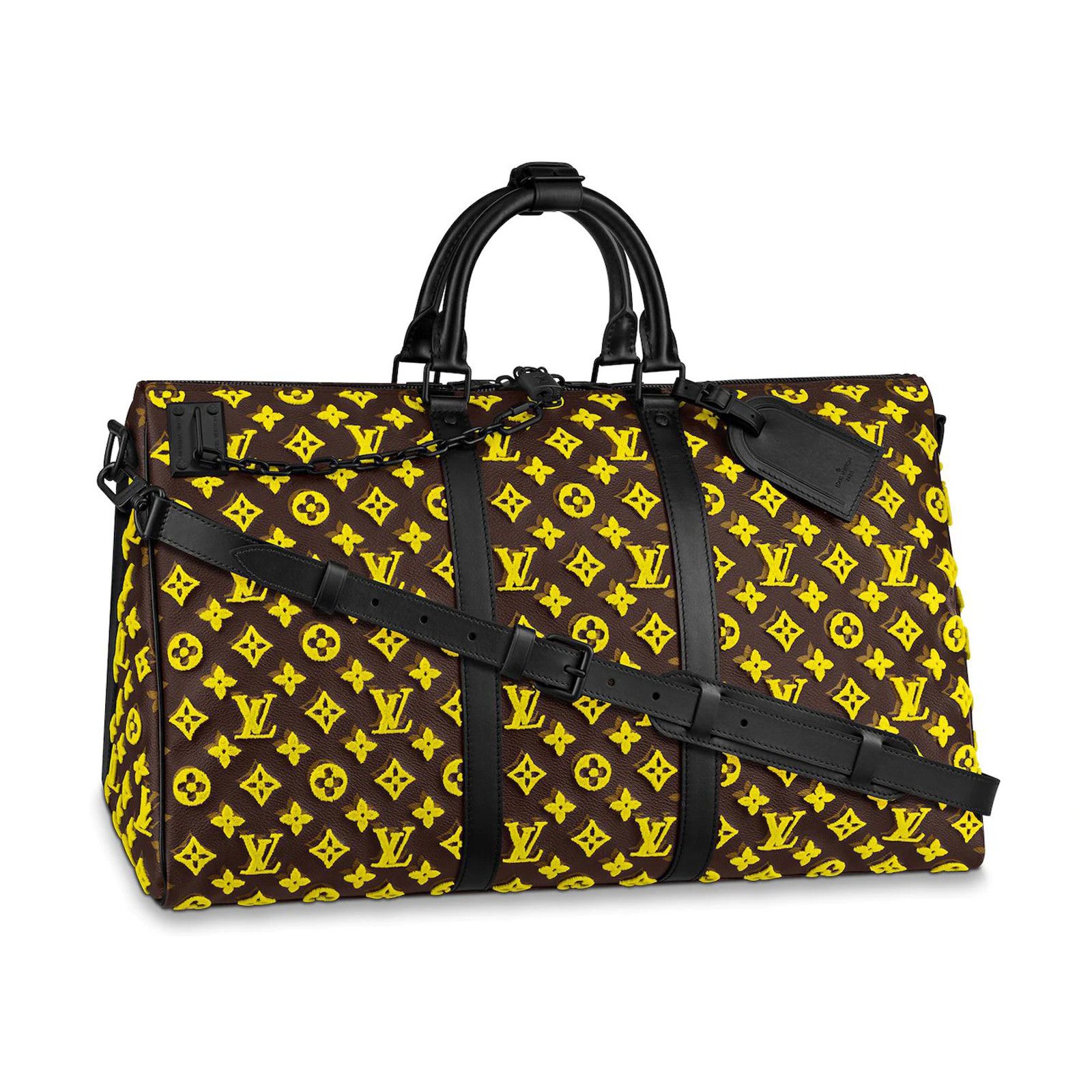 Louis Vuitton Keepall Triangle Bandouliere Monogram Tuffetage 50 Black in  Coated Canvas