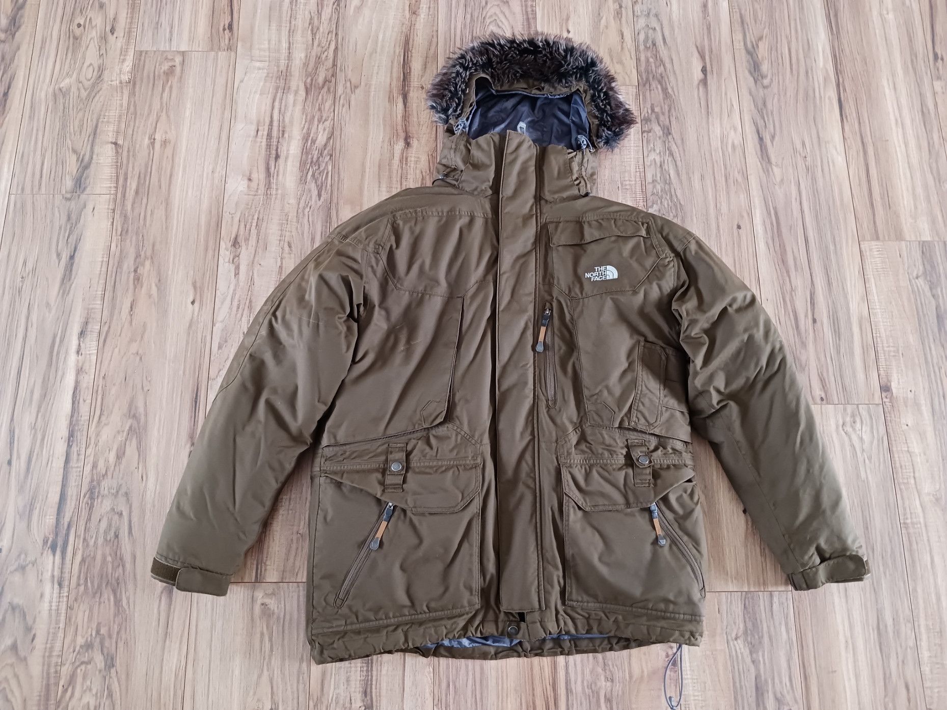 North Face Large Green Fur Parka Winter Down Jacket Coat