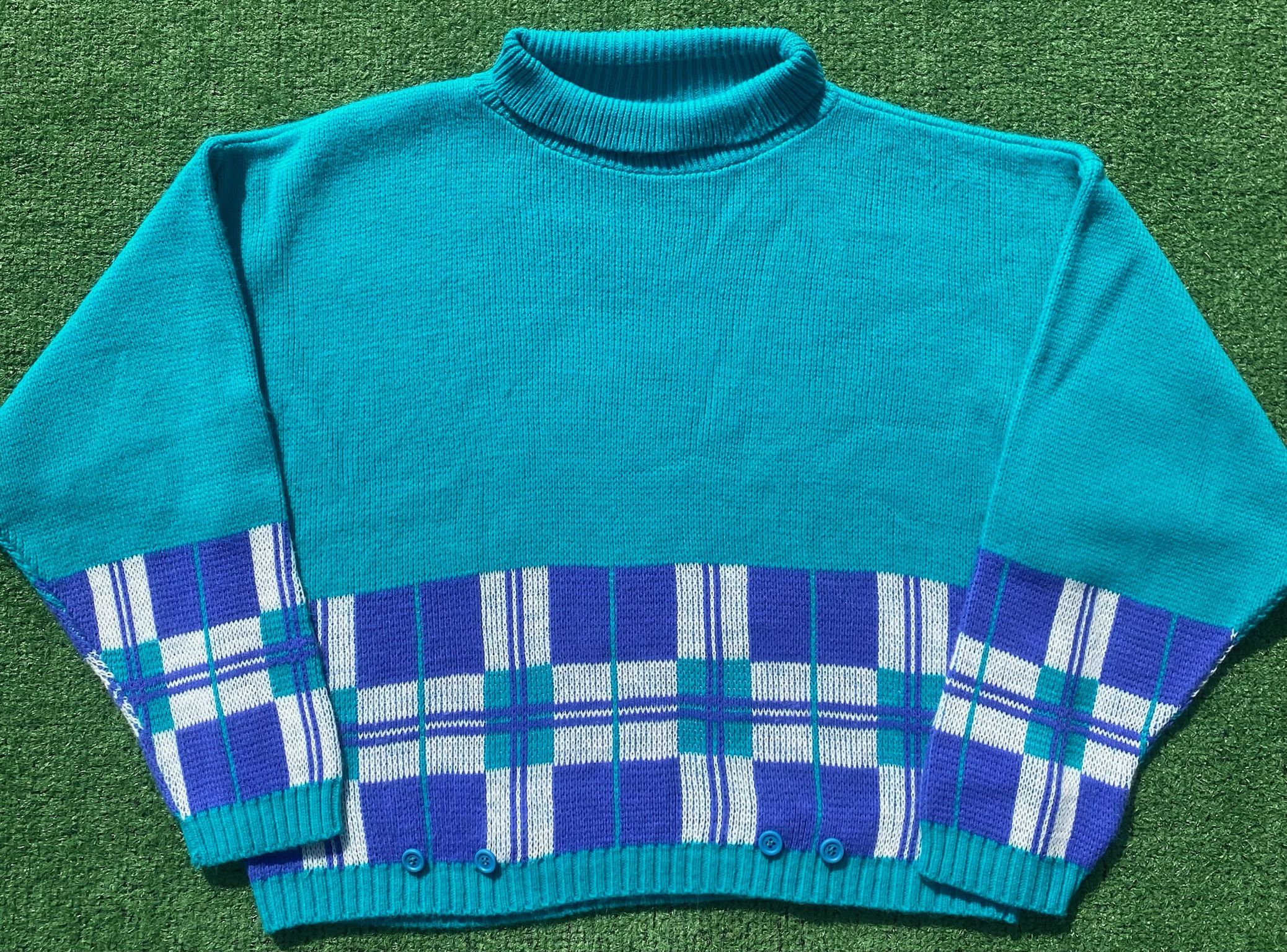 Vintage 80’s Fortune Knits Turquoise Sweater Women’s Size Medium Size M / US 6-8 / IT 42-44 - 1 Thumbnail