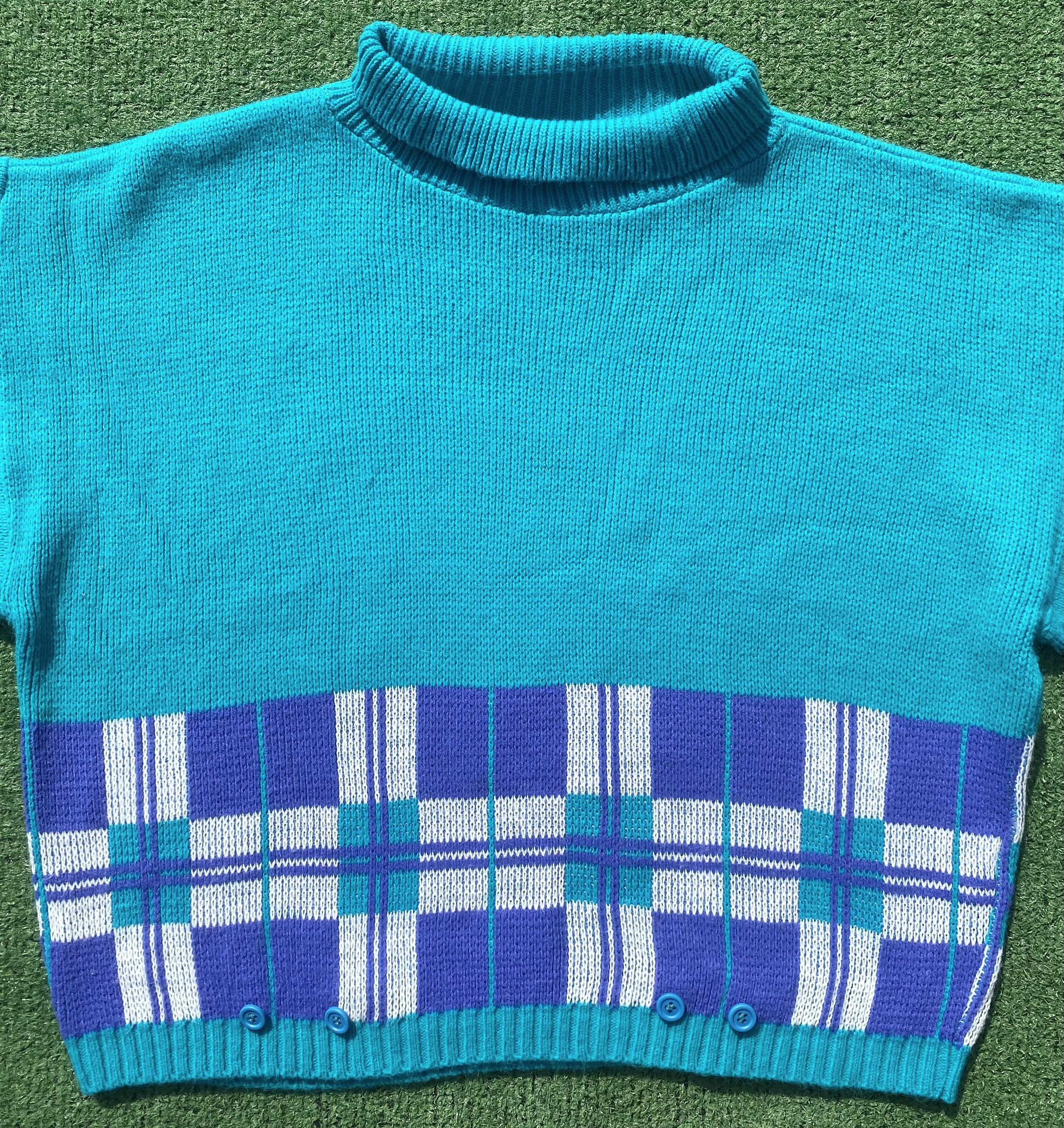 Vintage 80’s Fortune Knits Turquoise Sweater Women’s Size Medium Size M / US 6-8 / IT 42-44 - 2 Thumbnail