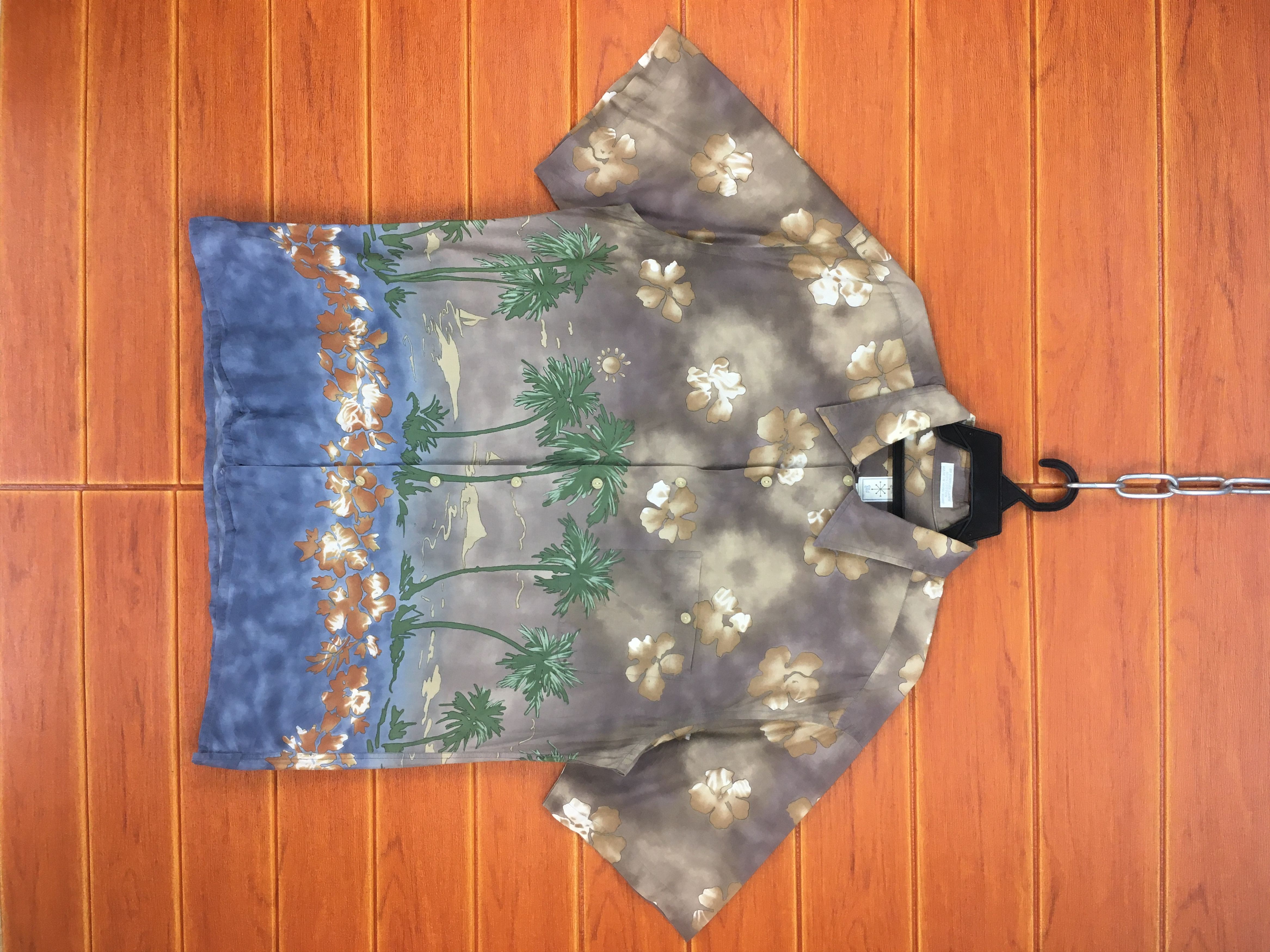 Vintage 90s Coconut Trees Hibiscus Hawaiian Shirt