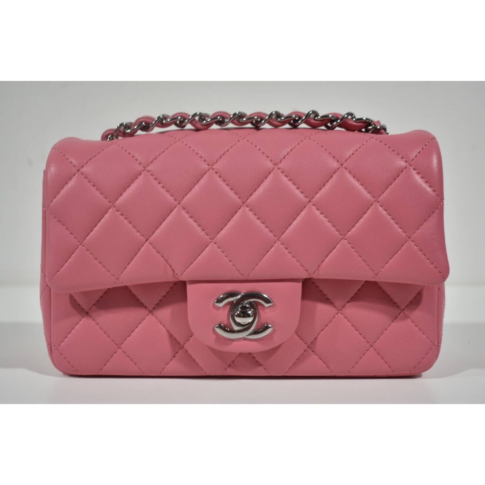 Chanel 21B Classic Mini Square Pearl Crush Lambskin Quilted Flap Bag Gray  NIB!!