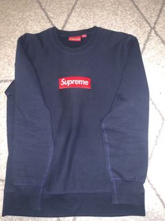 Supreme Navy Box Logo Crewneck | Grailed