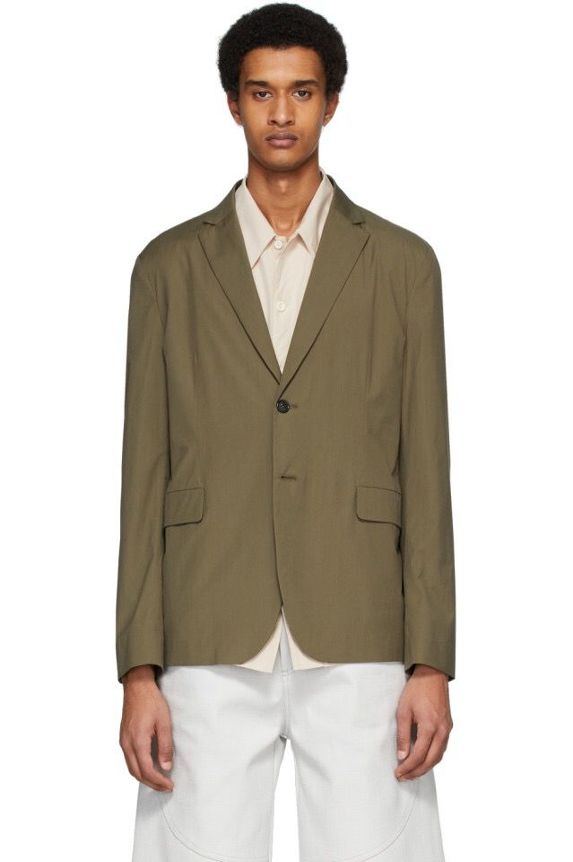 Pre-owned Acne Studios New Ss20 Green Poplin Suit Blazer Cotton Crispy Jacket In Hunter Olive Green