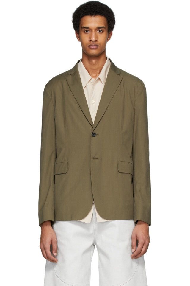 image of Acne Studios New Ss20 Green Poplin Suit Blazer Cotton Crispy Jacket in Hunter Olive Green (Size Lar