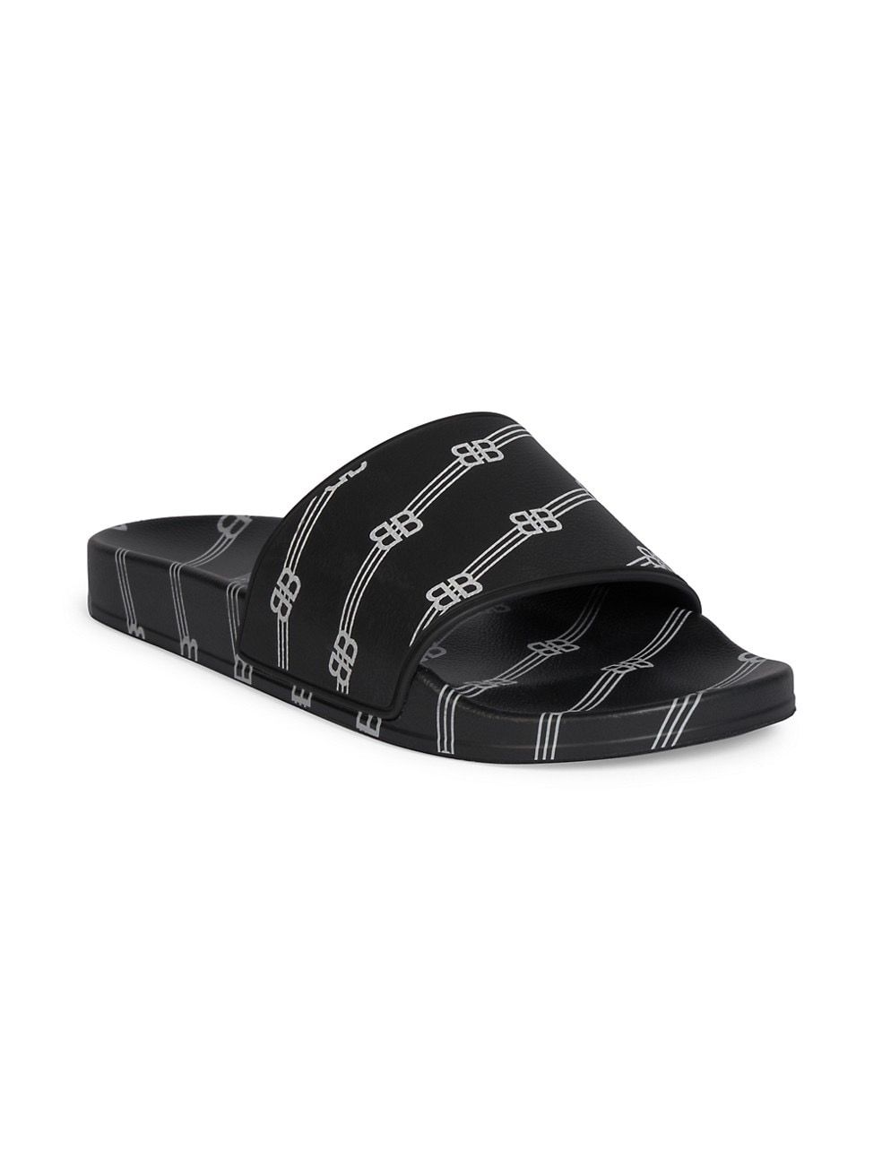 Pre-owned Balenciaga New Sz40 Bb Logo Allover Black Rubber Pool Slides Sandals