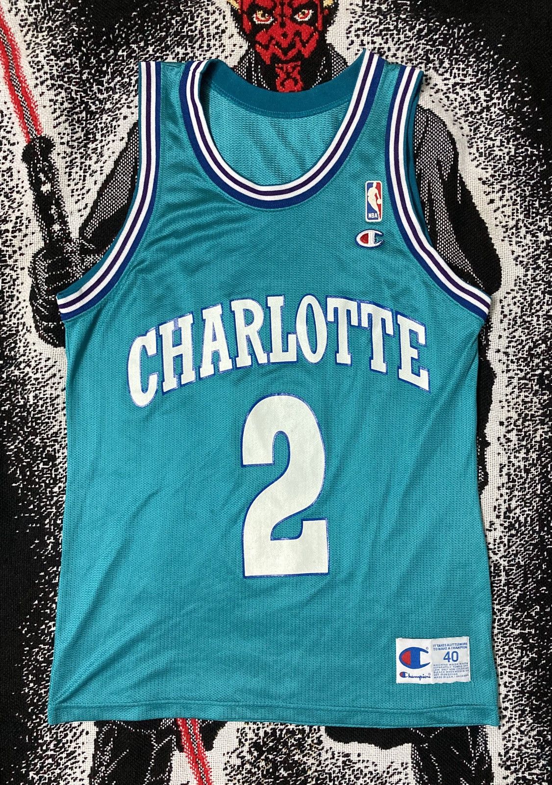 Vintage 90s Champion Larry Johnson 2 Charlotte Hornets Jersey 