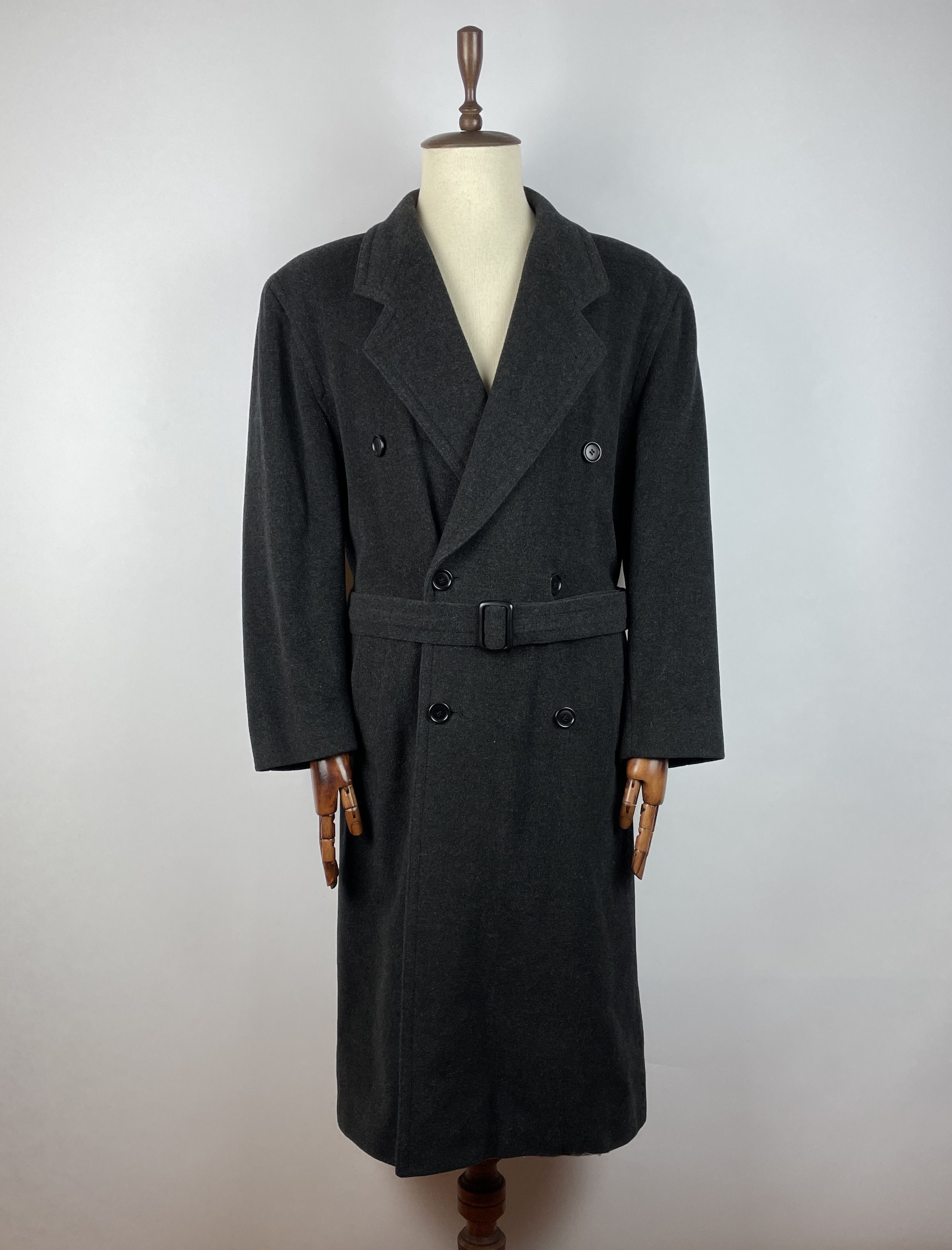 image of Men`s Hugo Boss Continental Double Breasted Belted Overcoat in Dark Gray, Men's (Size Large)