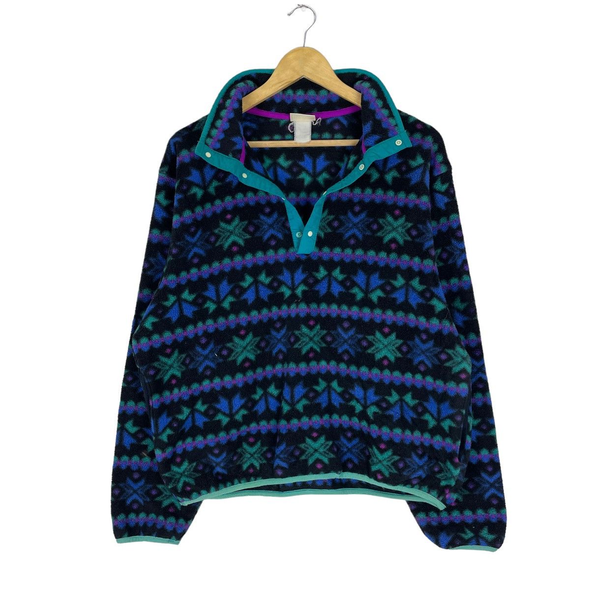 ❄️90s LL BEAN NATIVE HALF SNAP BUTTON FLEECE SWEATER