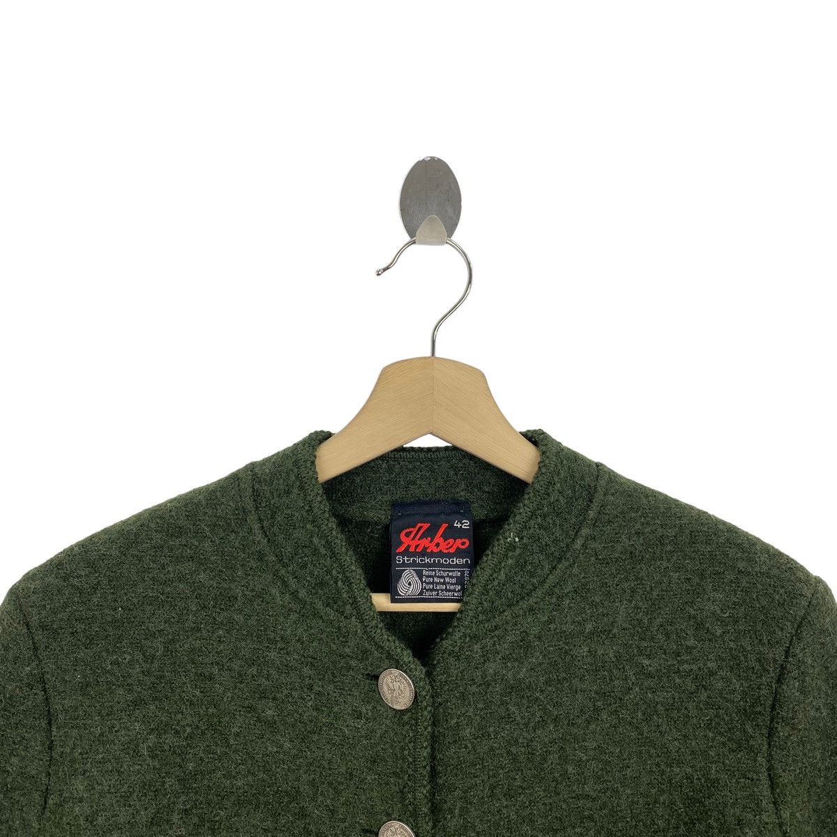 Vintage Vintage ARBEP STRICKMODEN Button Up Green Wool Coat Jacket Size S / US 4 / IT 40 - 2 Thumbnail