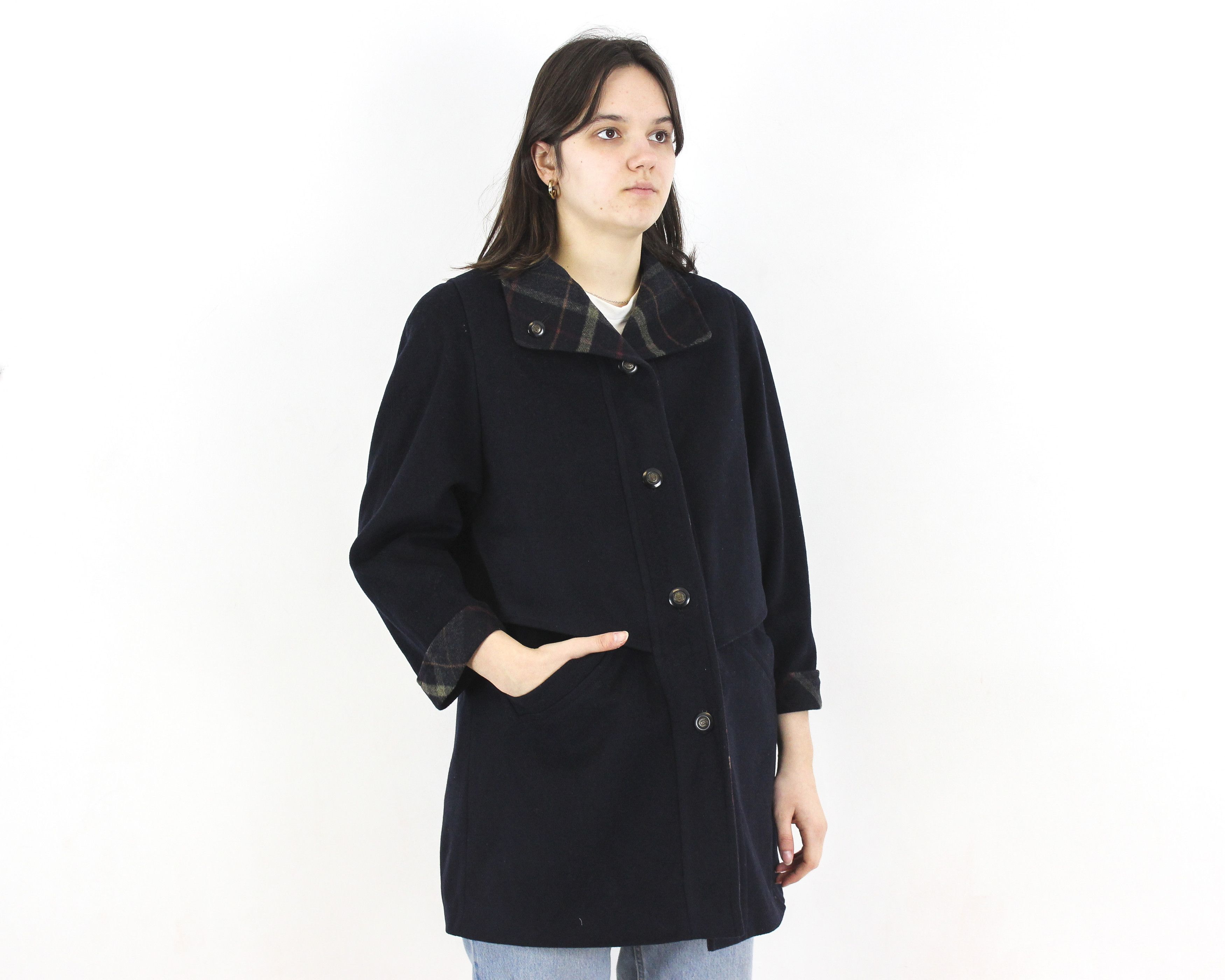 Vintage ALPACCA LODEN Sixth Sense Wool Car Over Coat Jacket Navy Size L / US 10 / IT 46 - 2 Thumbnail