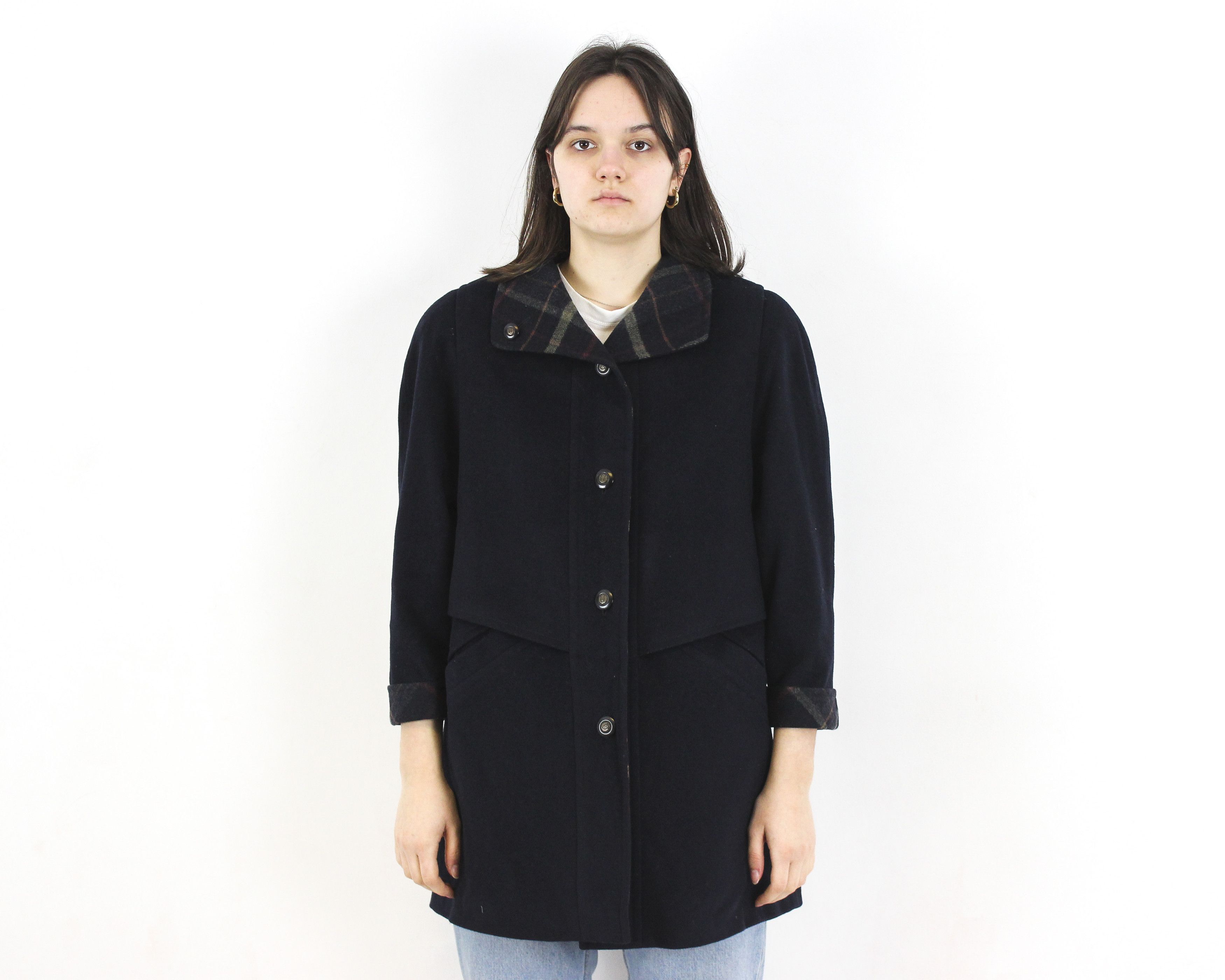 Vintage ALPACCA LODEN Sixth Sense Wool Car Over Coat Jacket Navy Size L / US 10 / IT 46 - 1 Thumbnail