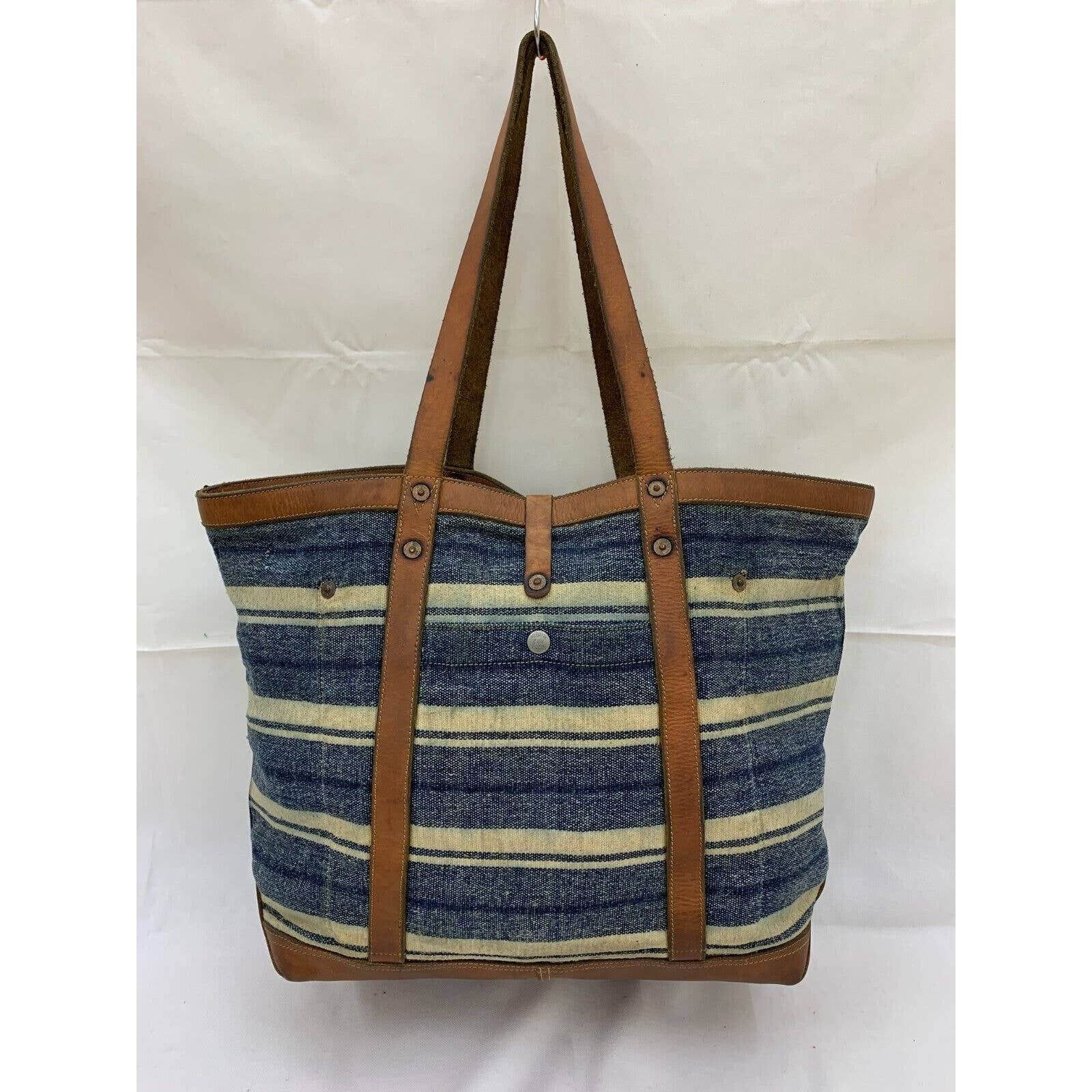 Double RL Canvas Leather Tote Murphy Indigo Striped Tote Bag