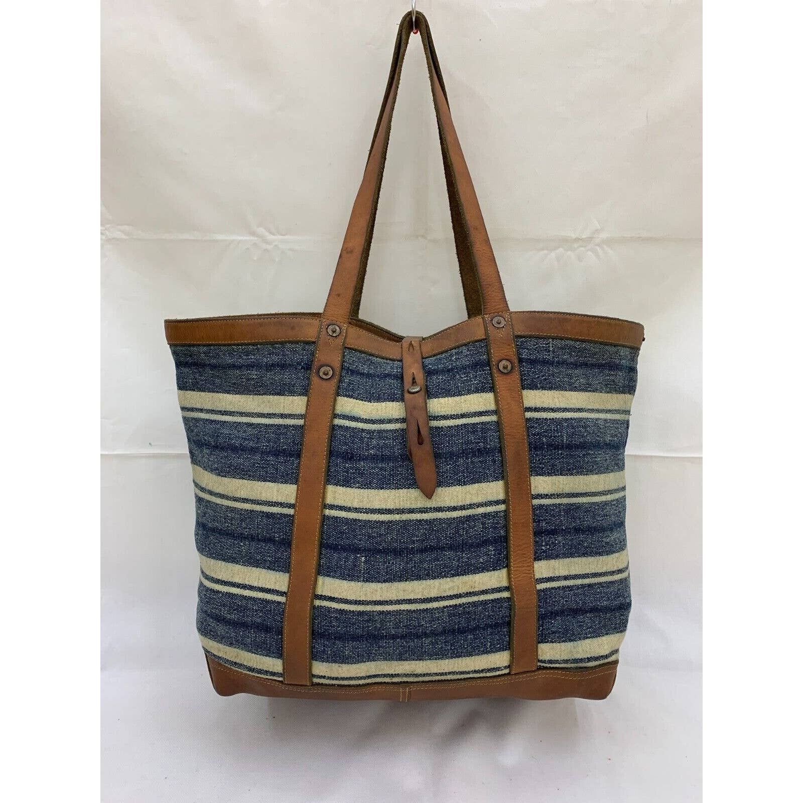 Double RL Canvas Leather Tote Murphy Indigo Striped Tote Bag