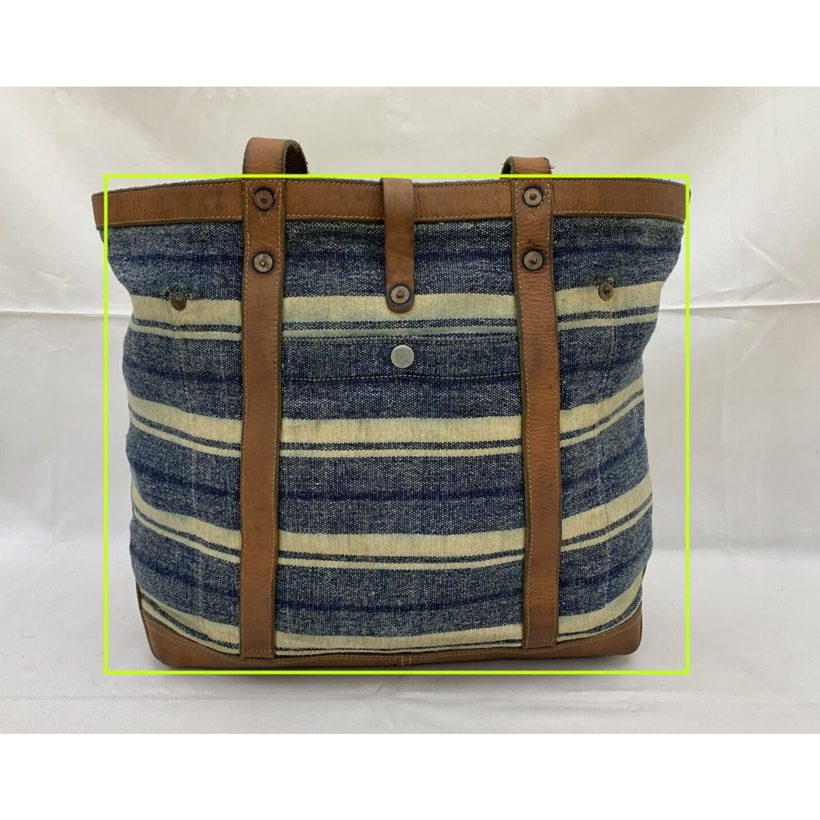Double RL Canvas Leather Tote Murphy Indigo Striped Tote Bag