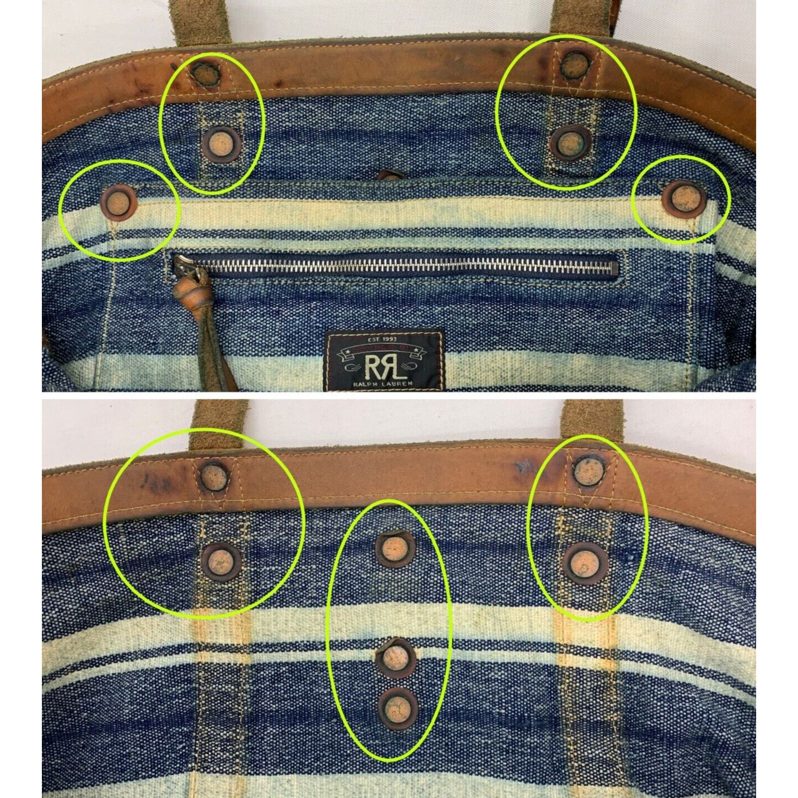 Double RL Canvas Leather Tote Murphy Indigo Striped Tote Bag
