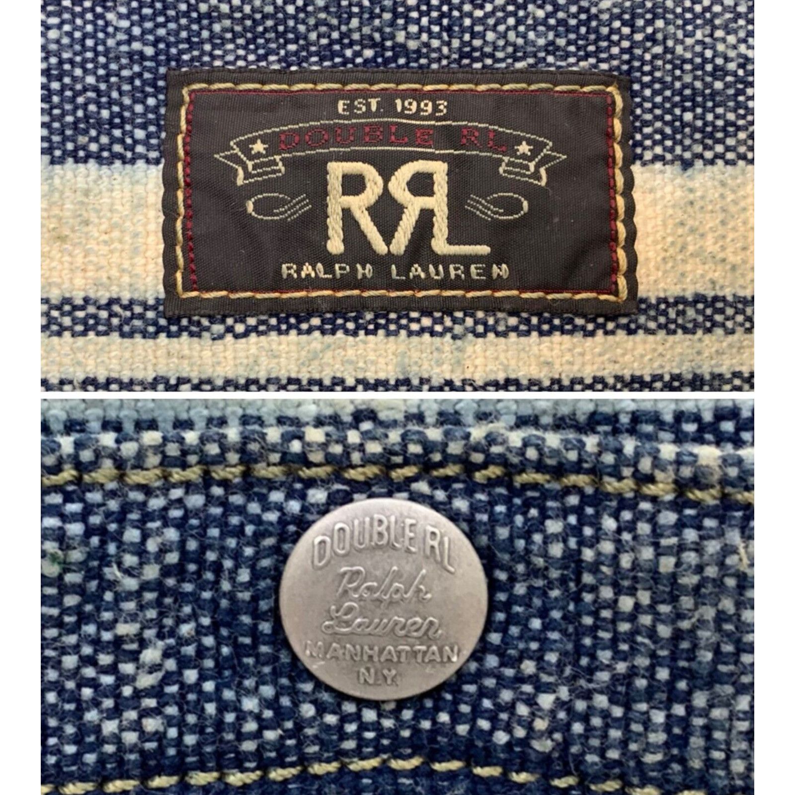 Double RL Canvas Leather Tote Murphy Indigo Striped Tote Bag
