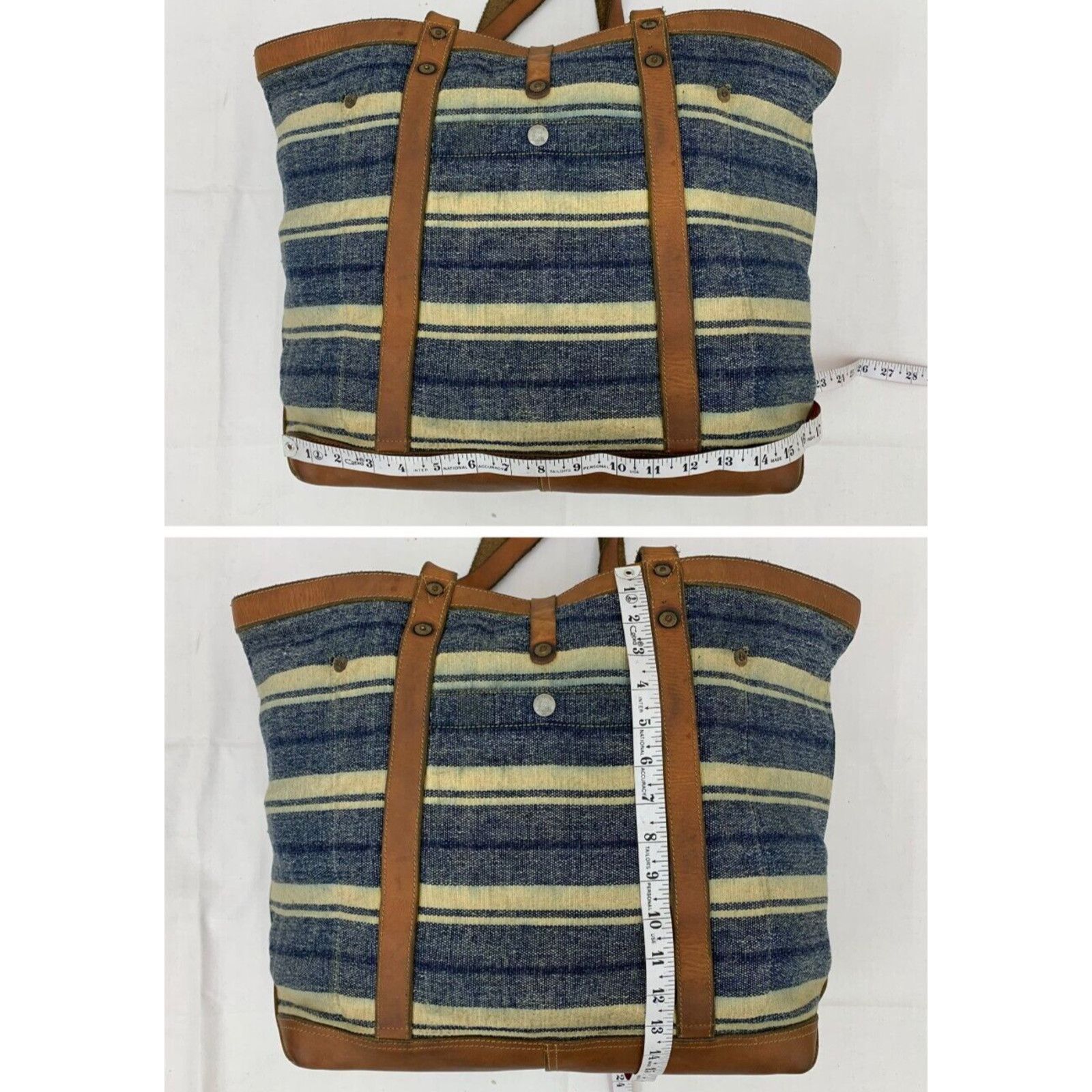 Double RL Canvas Leather Tote Murphy Indigo Striped Tote Bag
