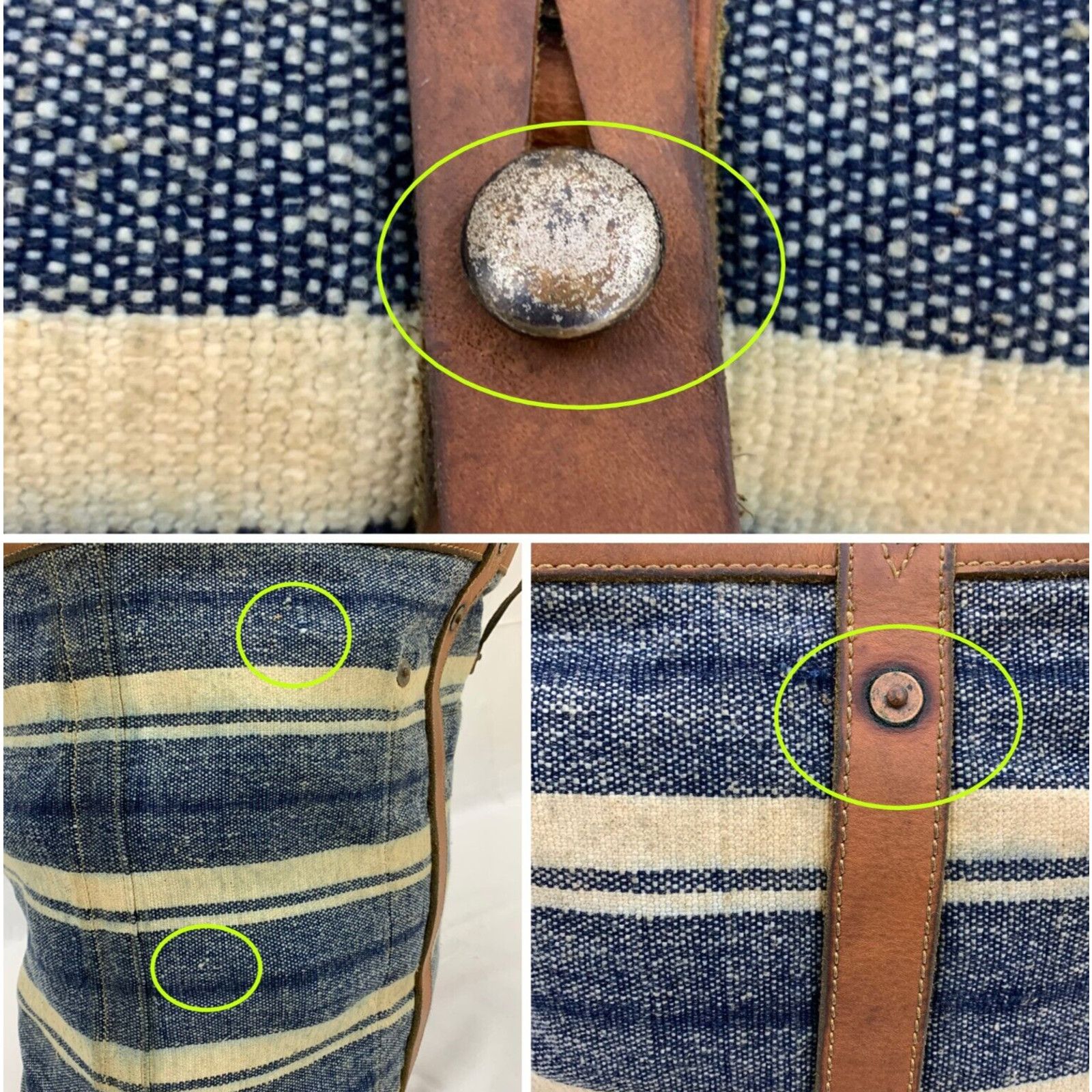 Double RL Canvas Leather Tote Murphy Indigo Striped Tote Bag
