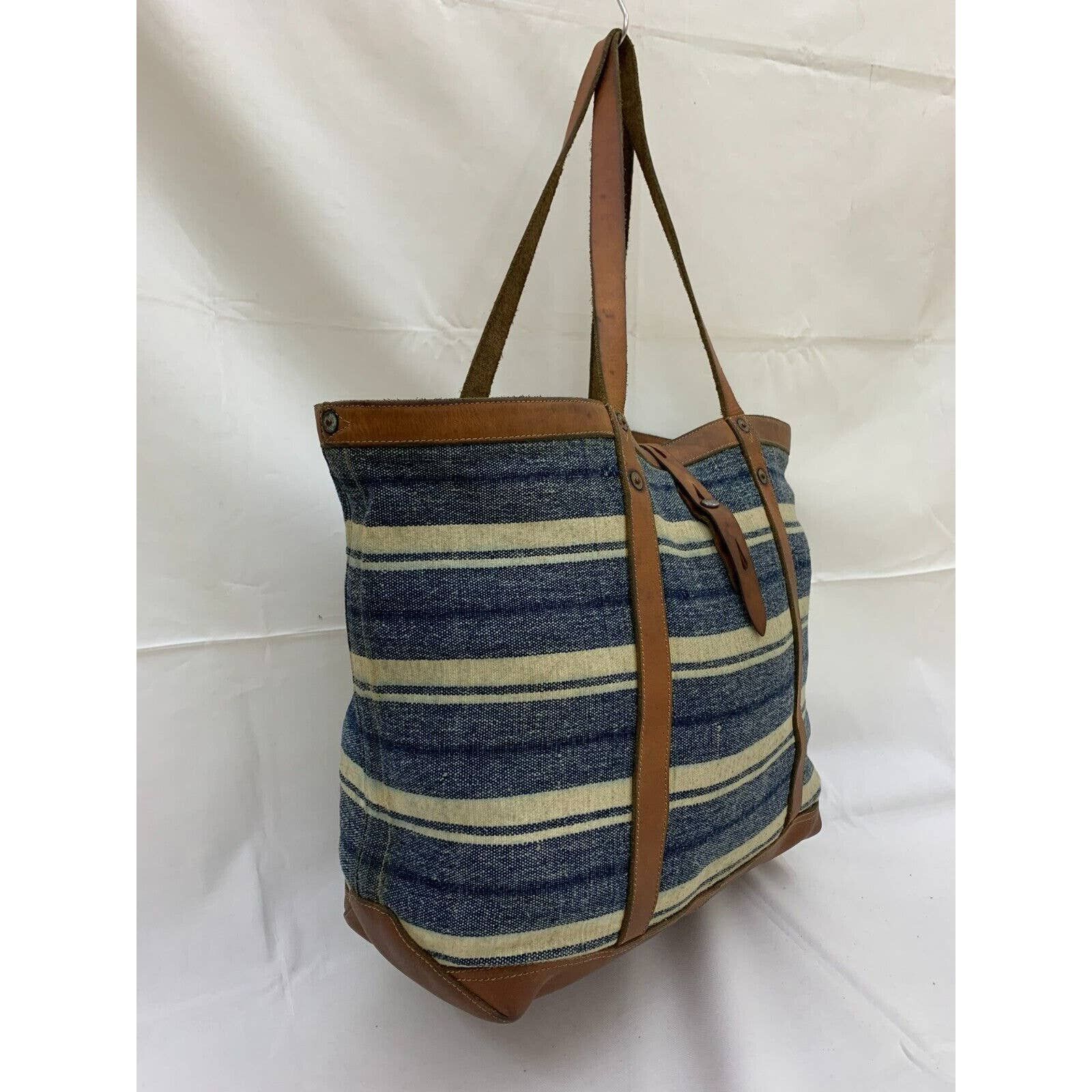 Double RL Canvas Leather Tote Murphy Indigo Striped Tote Bag