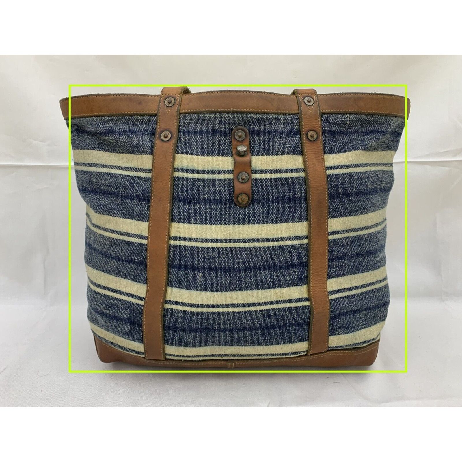 Double RL Canvas Leather Tote Murphy Indigo Striped Tote Bag